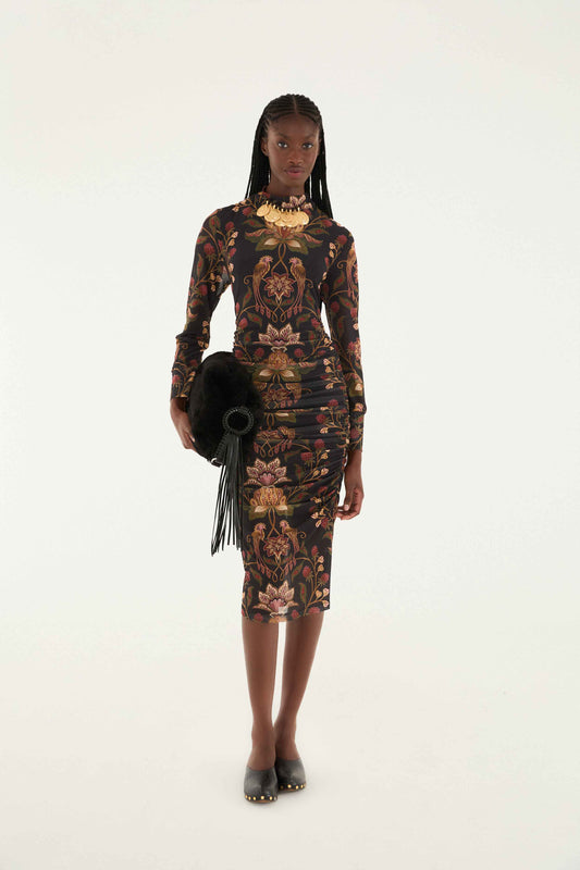 Farm Rio Black Berry Garden Tulle Midi Dress