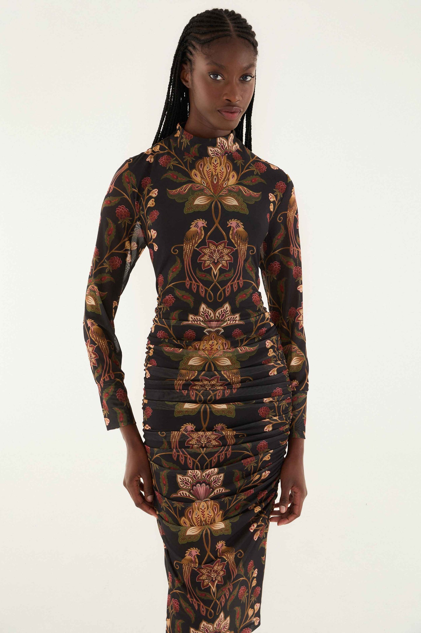 Farm Rio Black Berry Garden Tulle Midi Dress