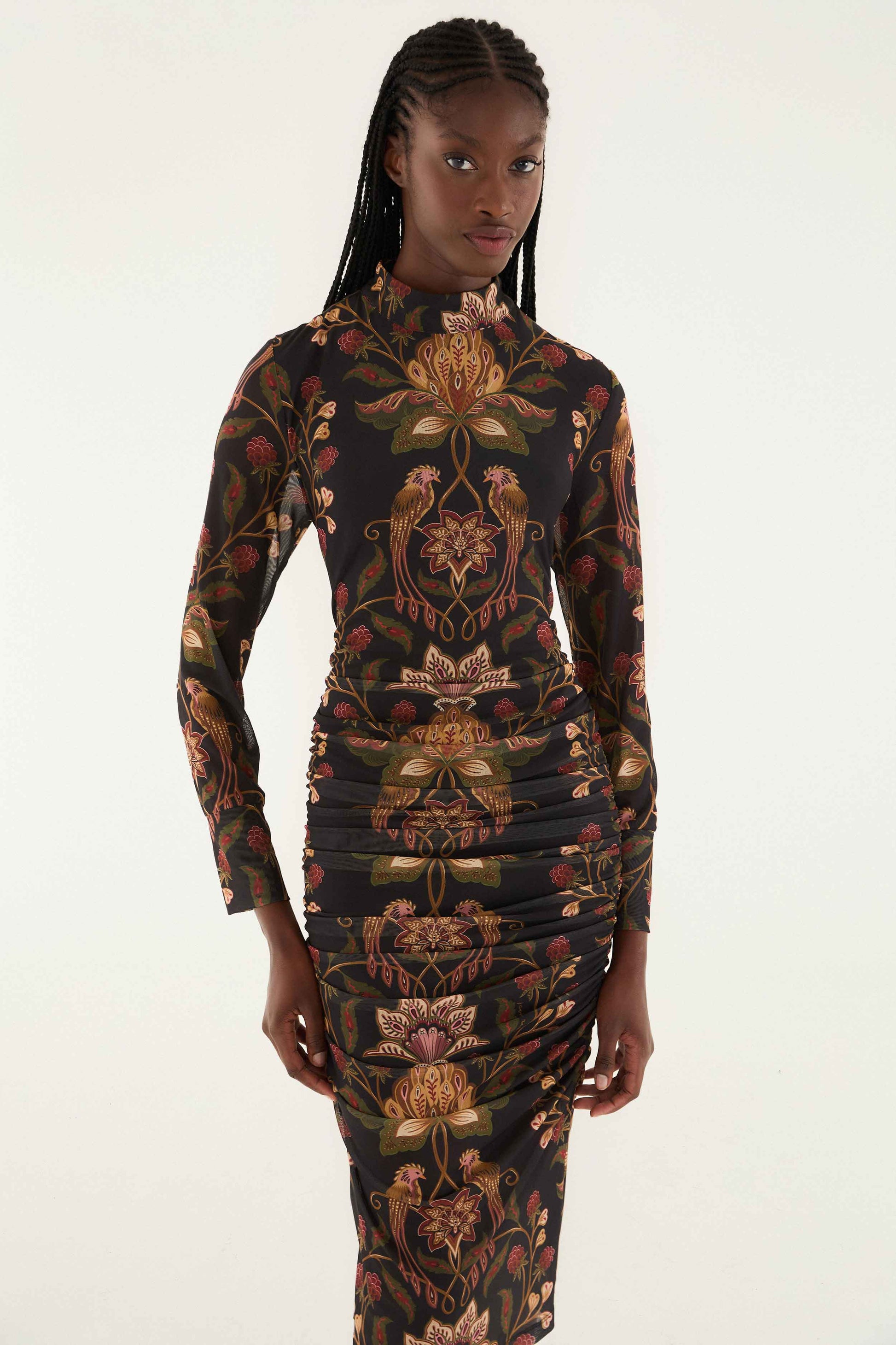 Farm Rio Black Berry Garden Tulle Midi Dress