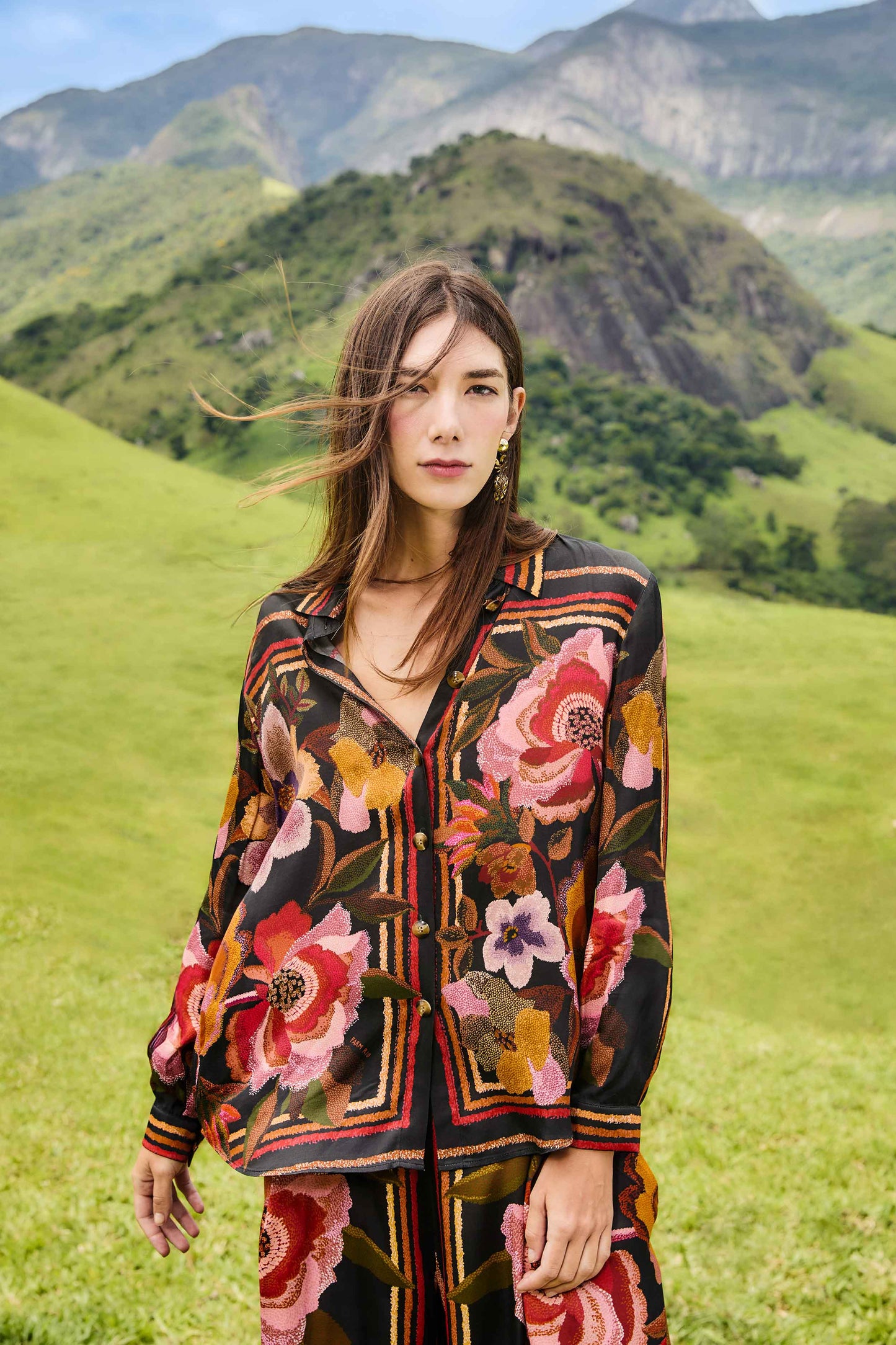 Farm Rio Black Chenille Flowers Lenzing™ Ecovero™ Viscose Shirt