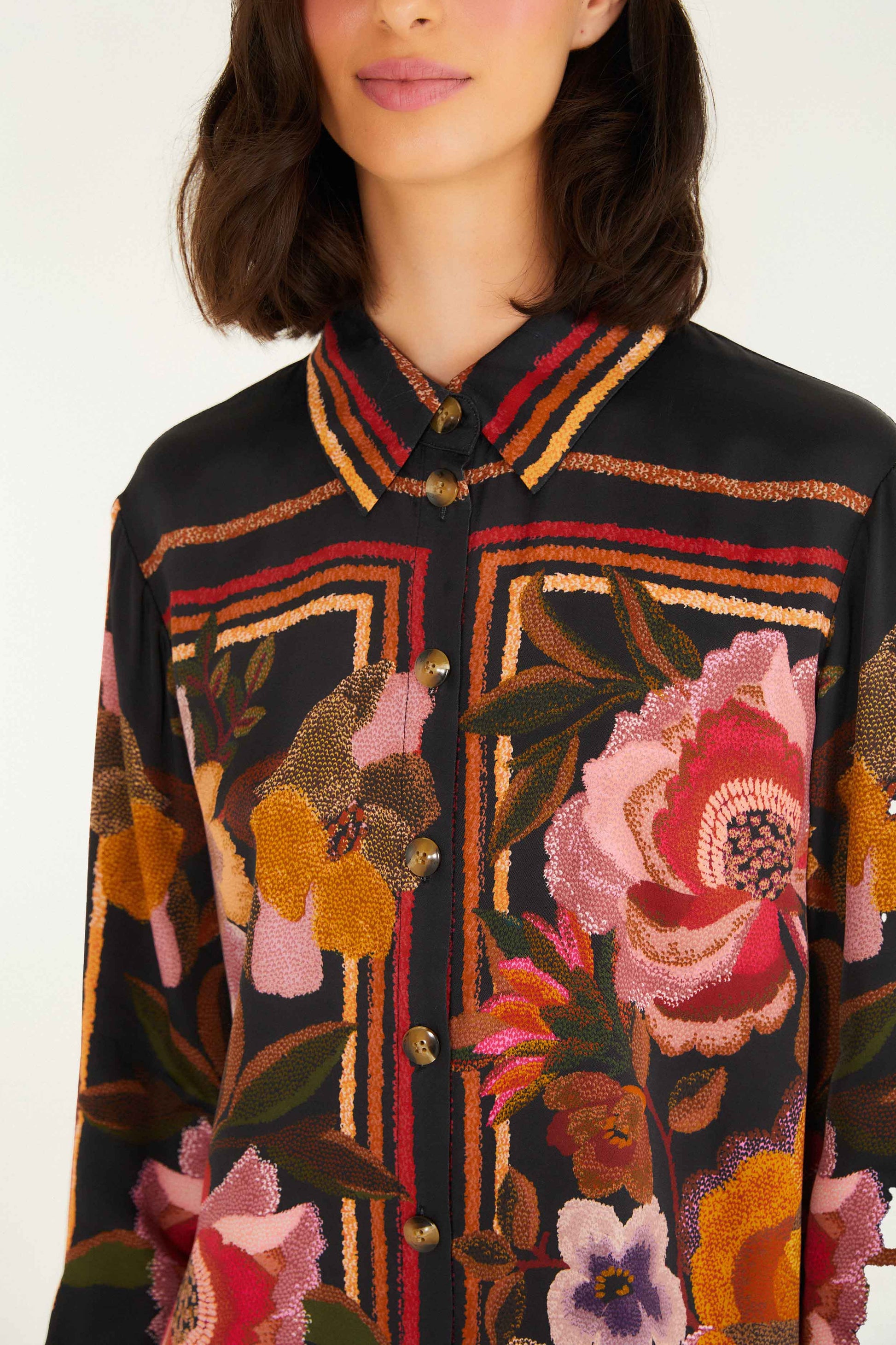 Farm Rio Black Chenille Flowers Lenzing™ Ecovero™ Viscose Shirt