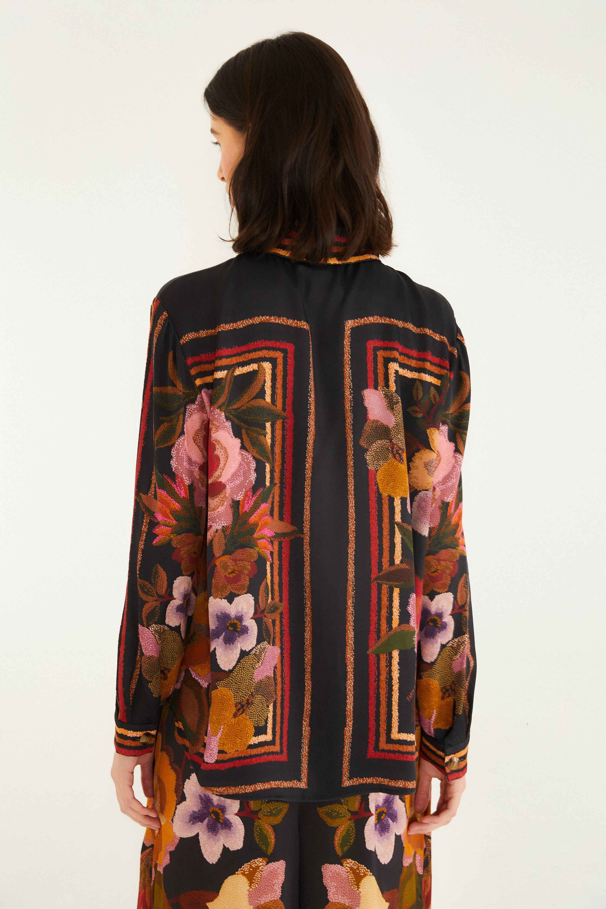 Farm Rio Black Chenille Flowers Lenzing™ Ecovero™ Viscose Shirt