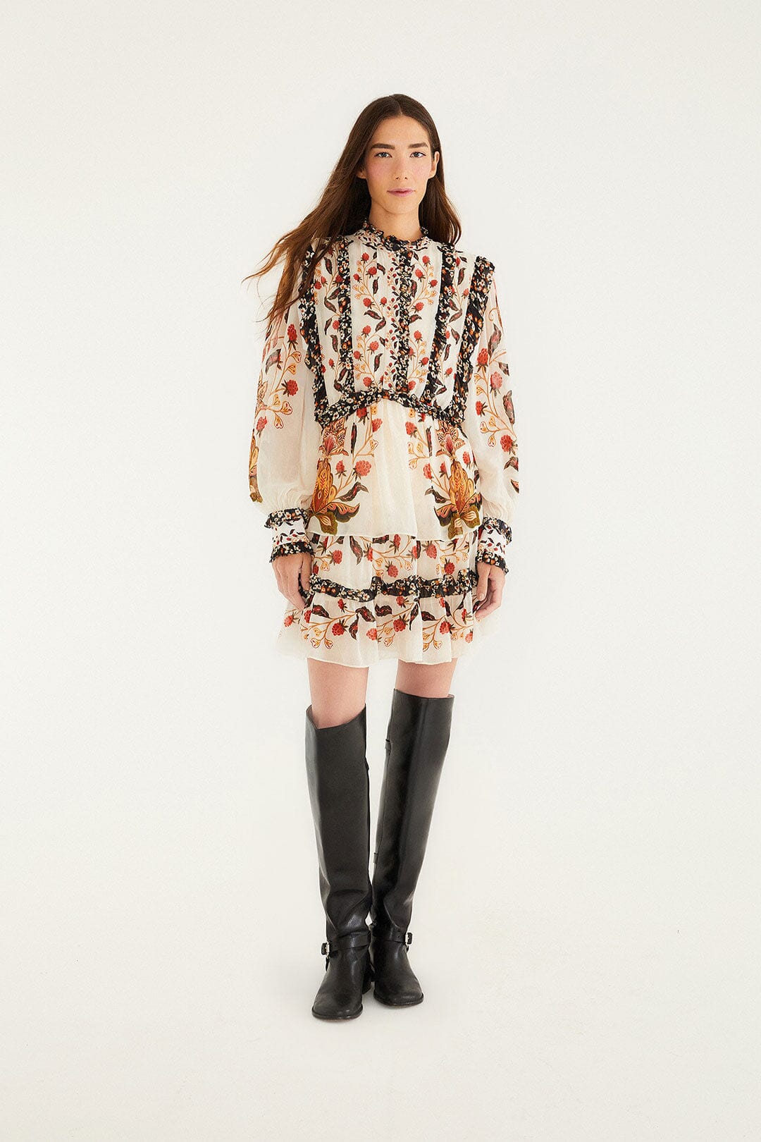 Farm Rio Black Distressed Leather Buckled Over-The-Knee Boot