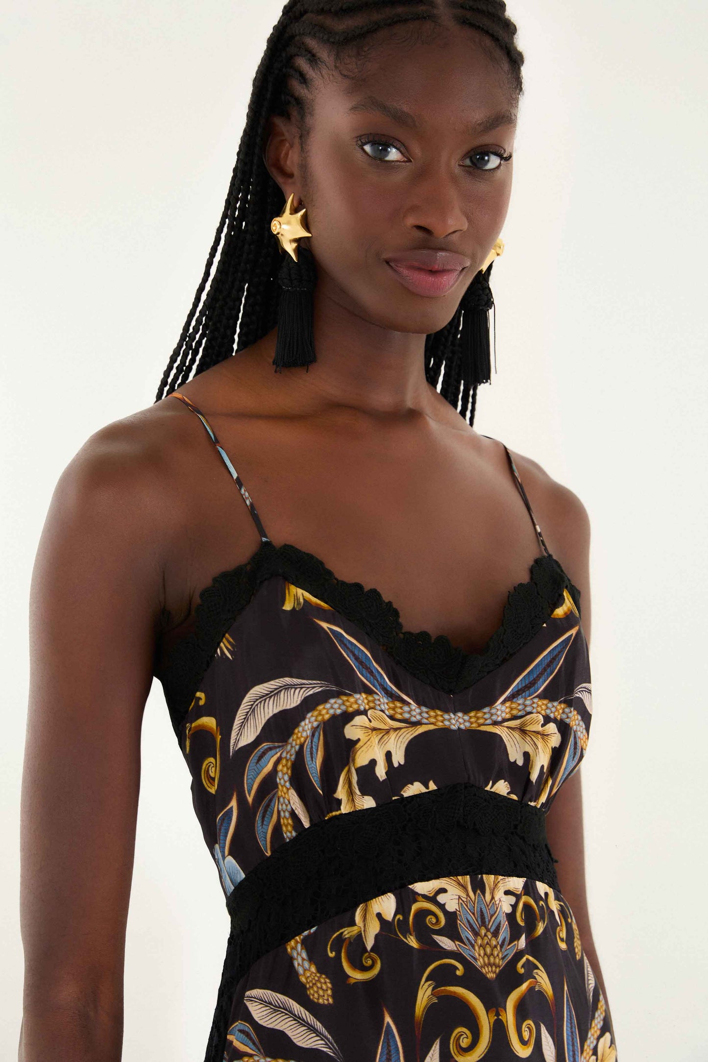 Farm Rio Black Flowerful Garden Midi Dress