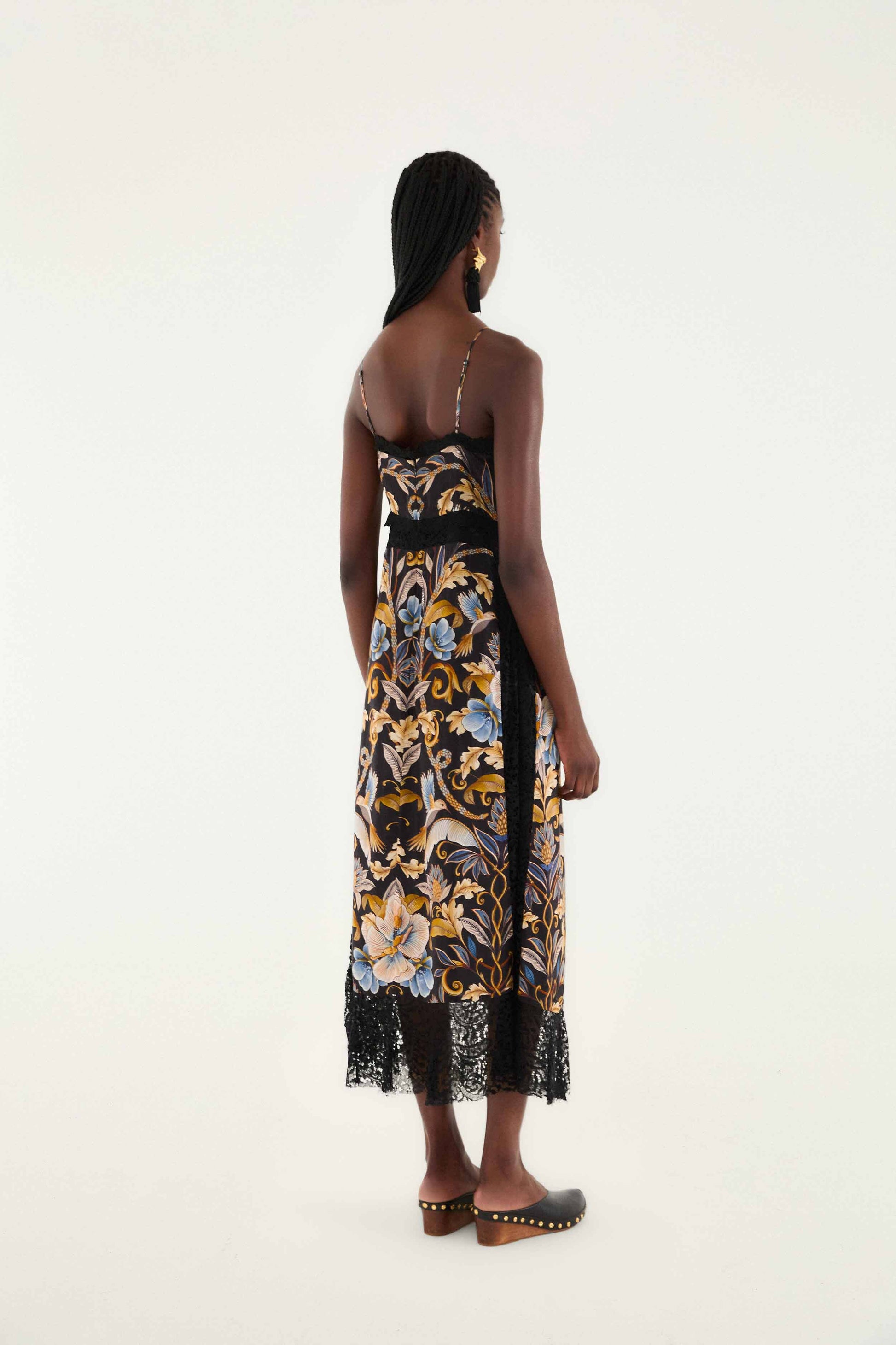 Farm Rio Black Flowerful Garden Midi Dress