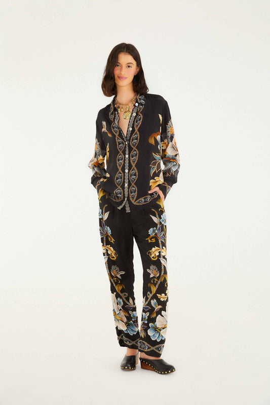 Farm Rio Black Flowerful Garden Pajama Pants
