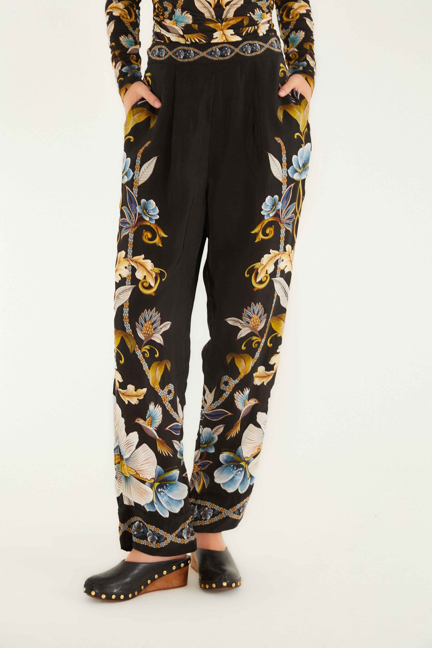 Farm Rio Black Flowerful Garden Pajama Pants