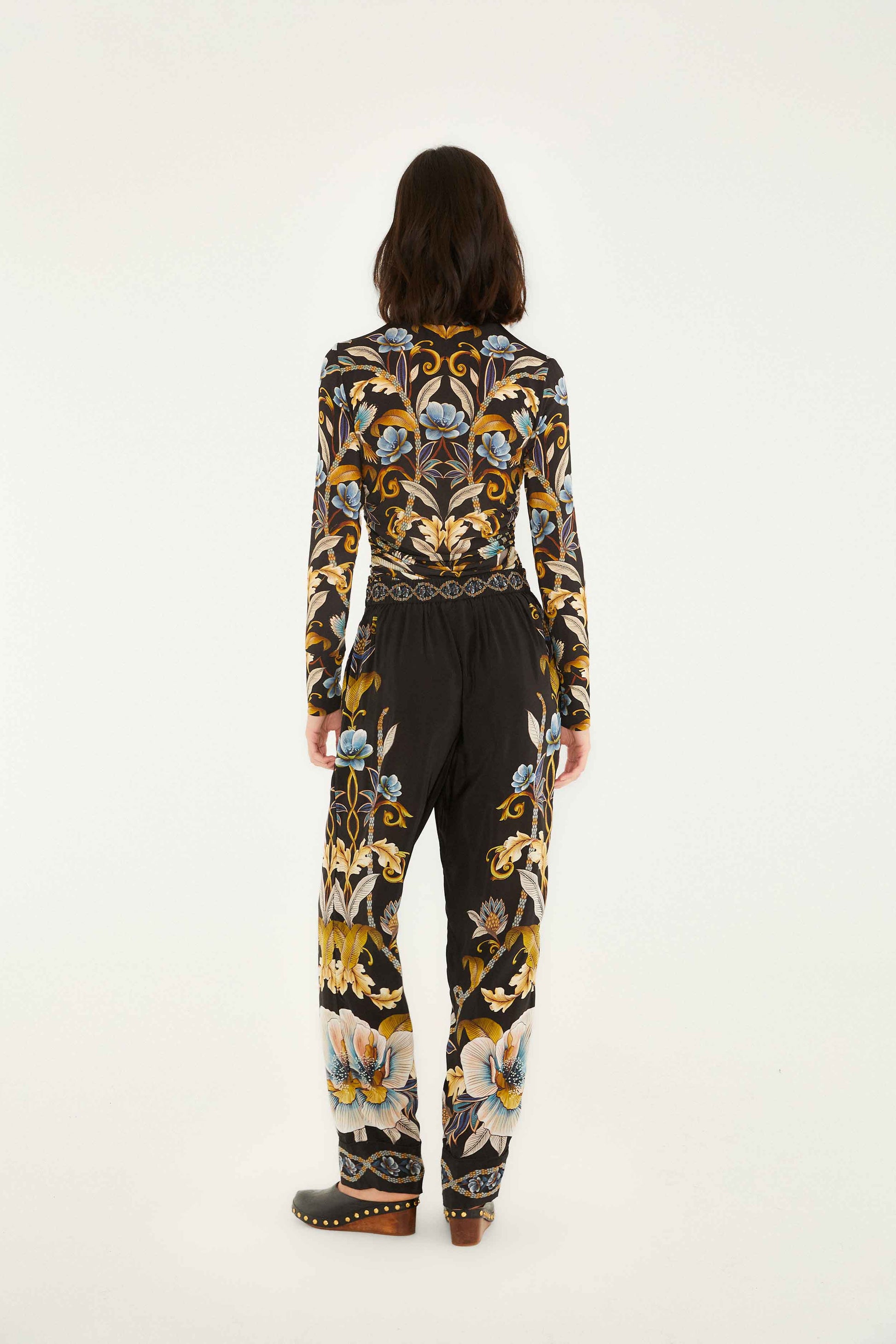 Farm Rio Black Flowerful Garden Pajama Pants