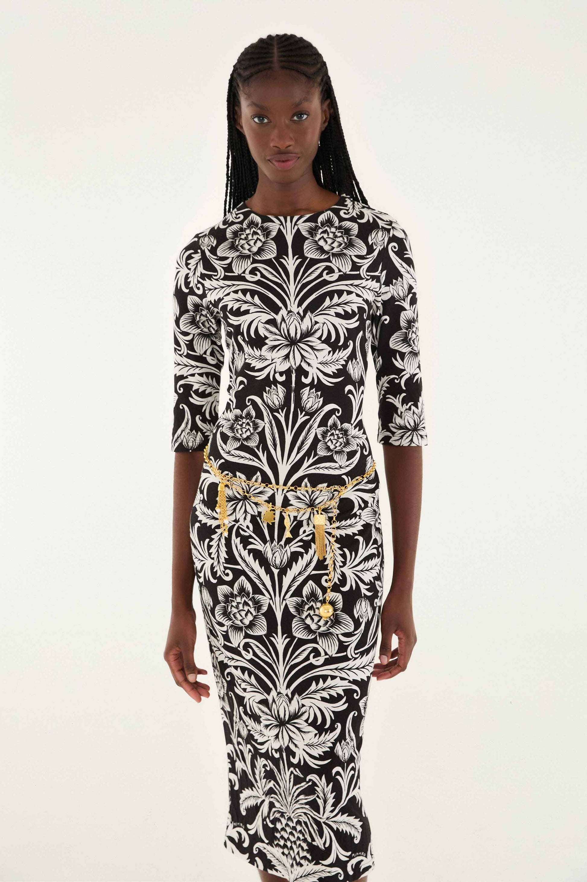 Farm Rio Black Lisbon Lenzing™ Ecovero™ Viscose Jersey Midi Dress