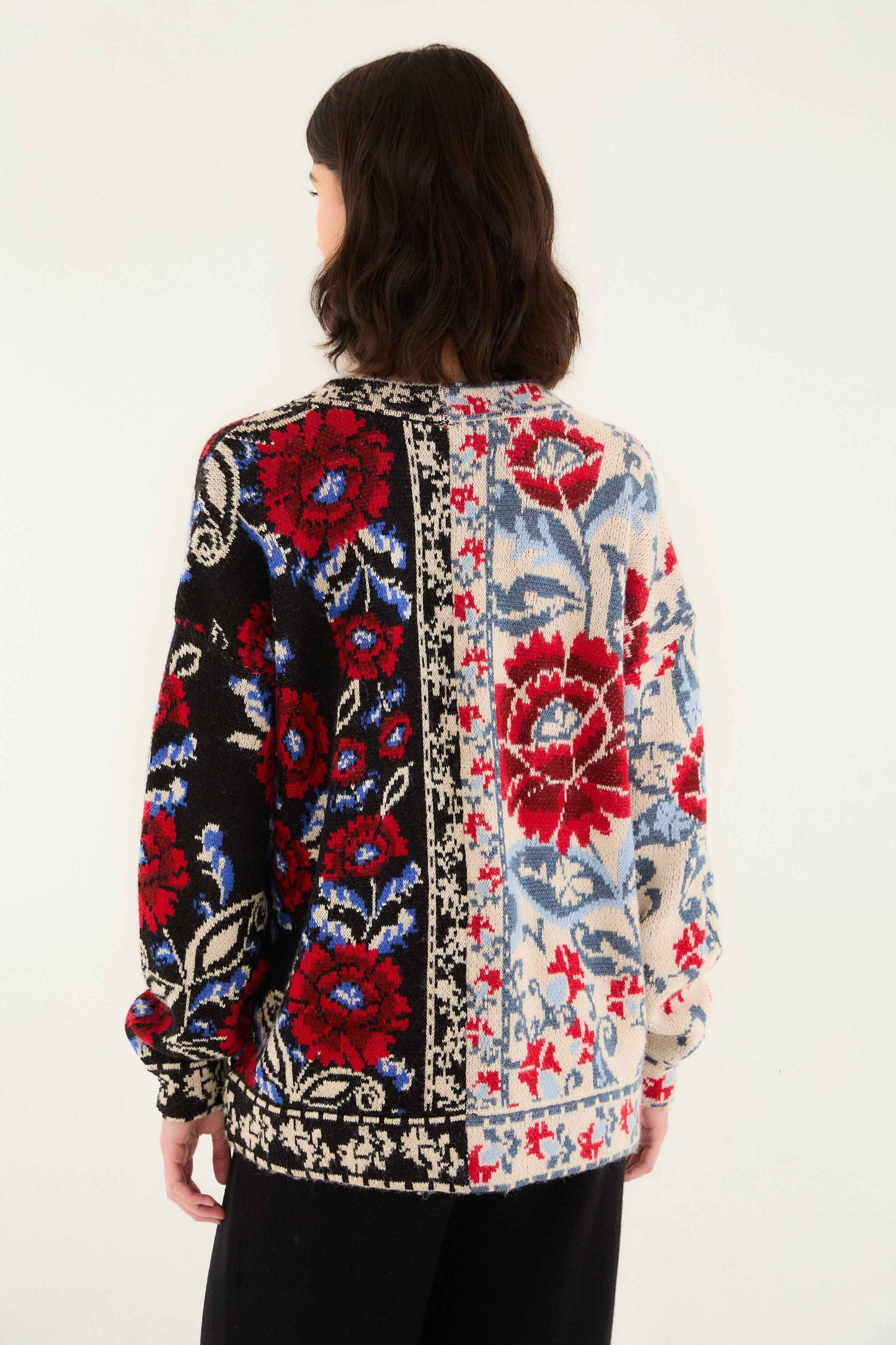 Farm Rio Black Mixed Valentina V Neck Knit Cardigan