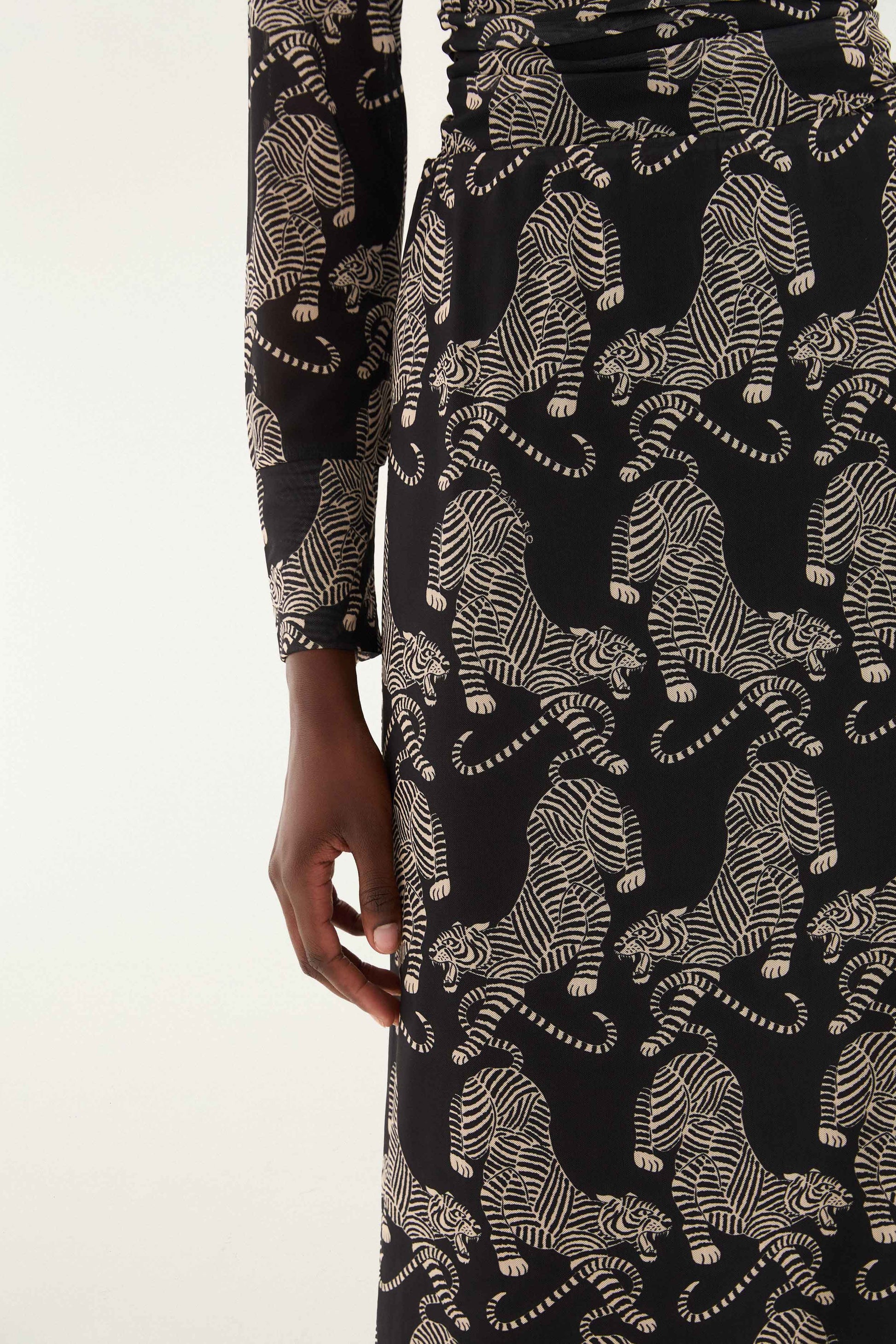Farm Rio Black Striped Tigers Tulle Maxi Skirt