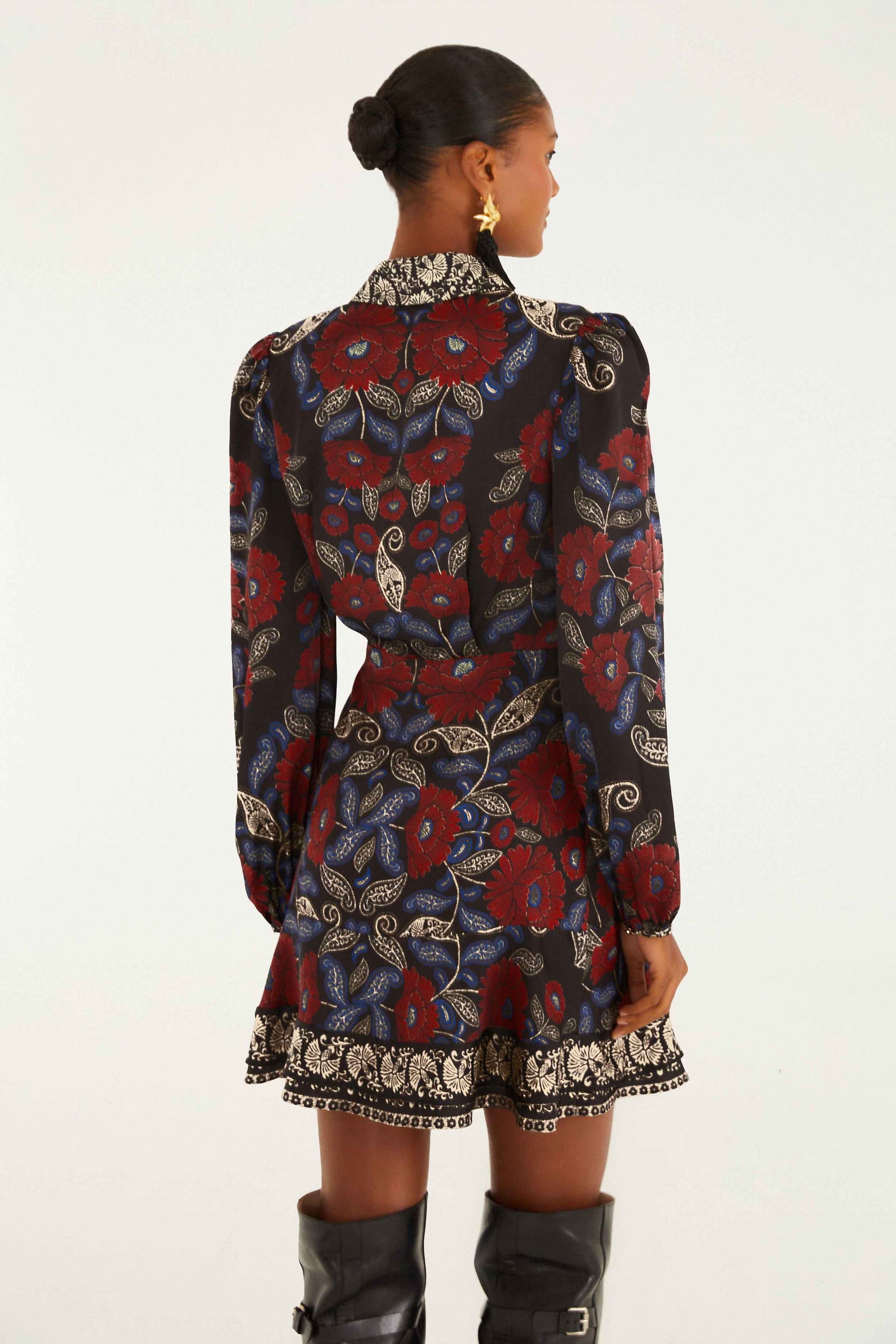 Farm Rio Black Valentina Wrap Lenzing™ Ecovero™ Viscose Mini Dress