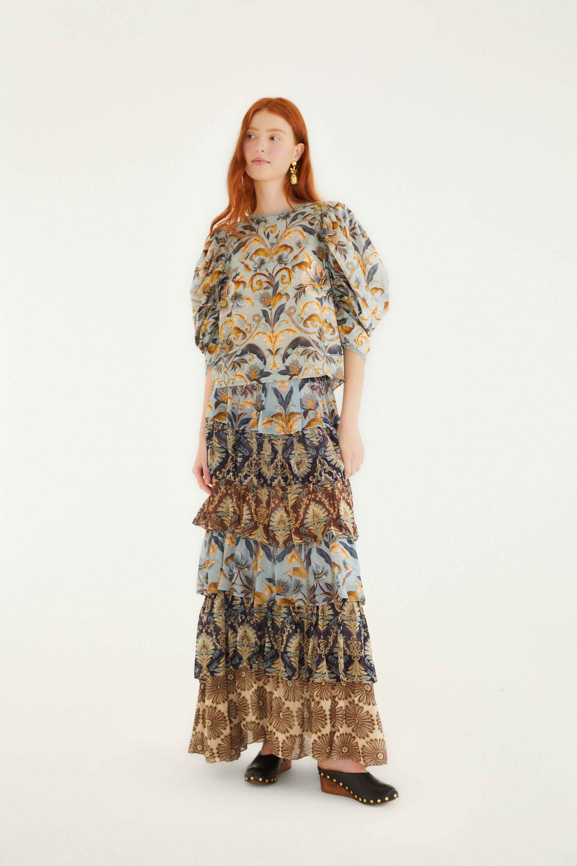 Farm Rio Blue Snake Garden 3d Applique Blouse