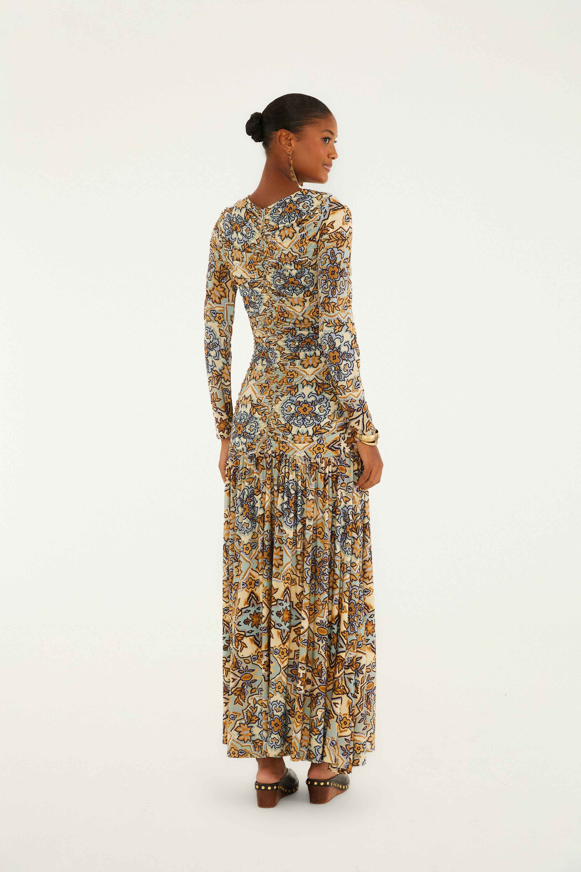 Farm Rio Blue Winter Tapestry Long Sleeve Maxi Dress