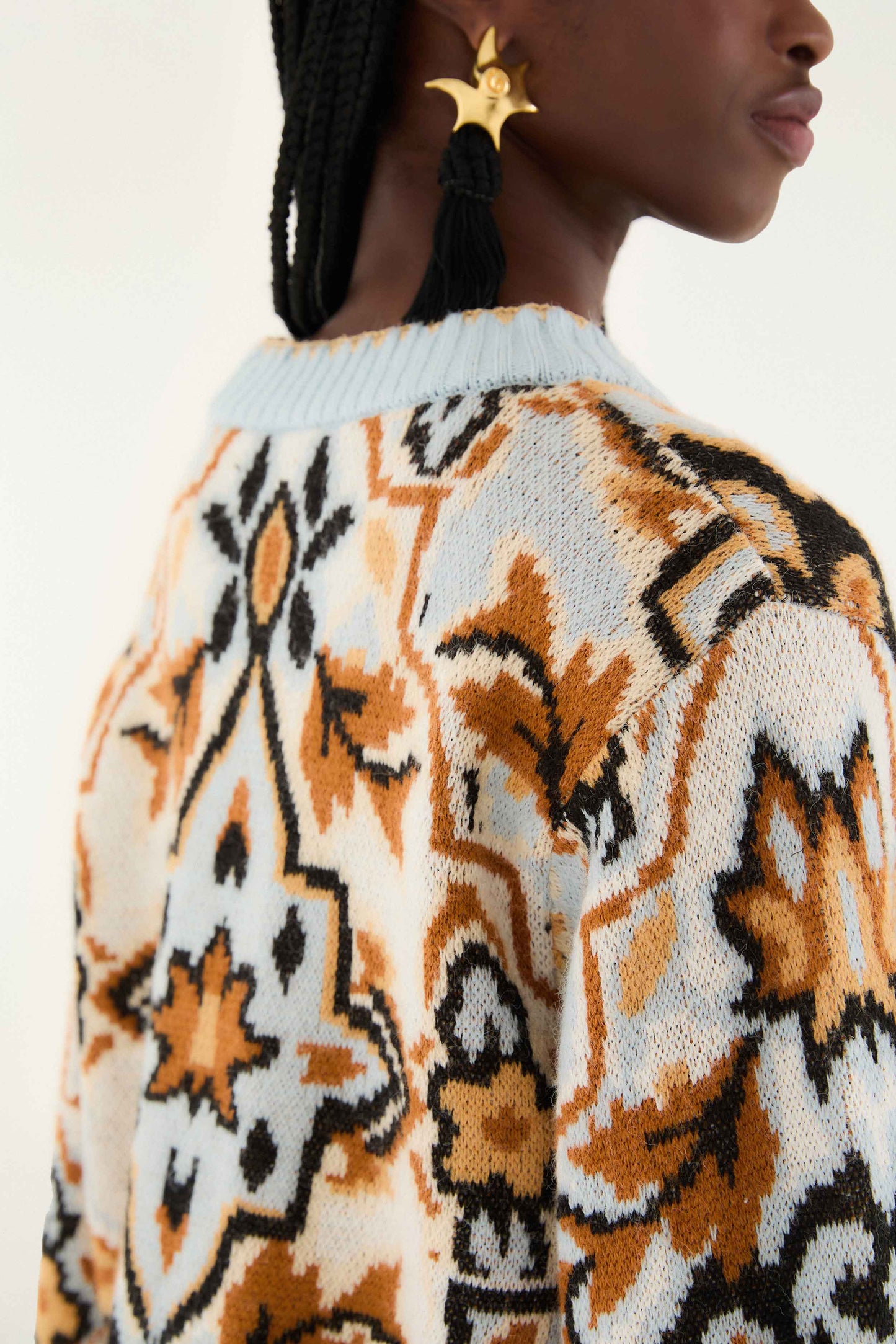 Farm Rio Blue Winter Tapestry Sweater