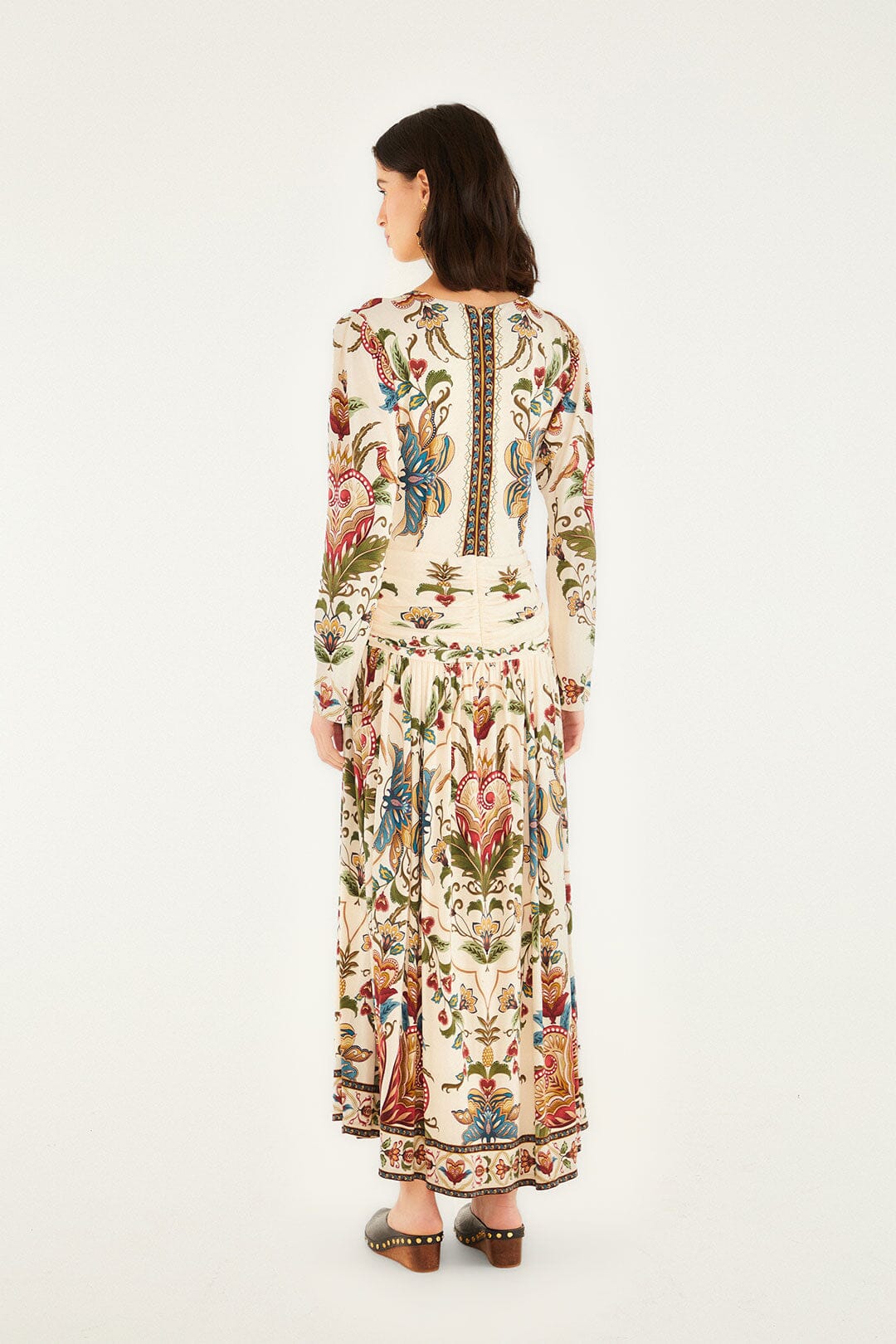 Farm Rio Cream Majestic Hearts Long Sleeve Midi Dress