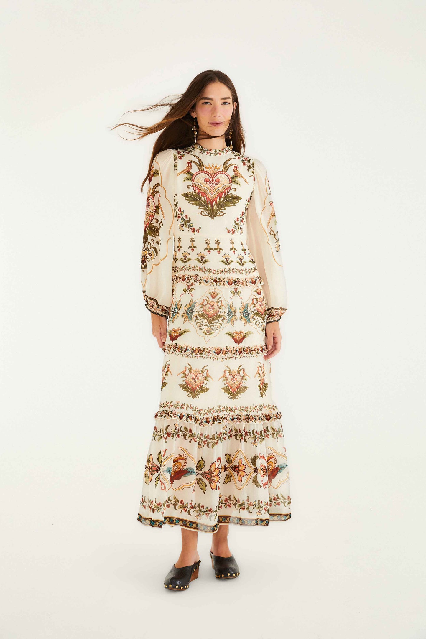 Farm Rio Cream Majestic Hearts Maxi Dress