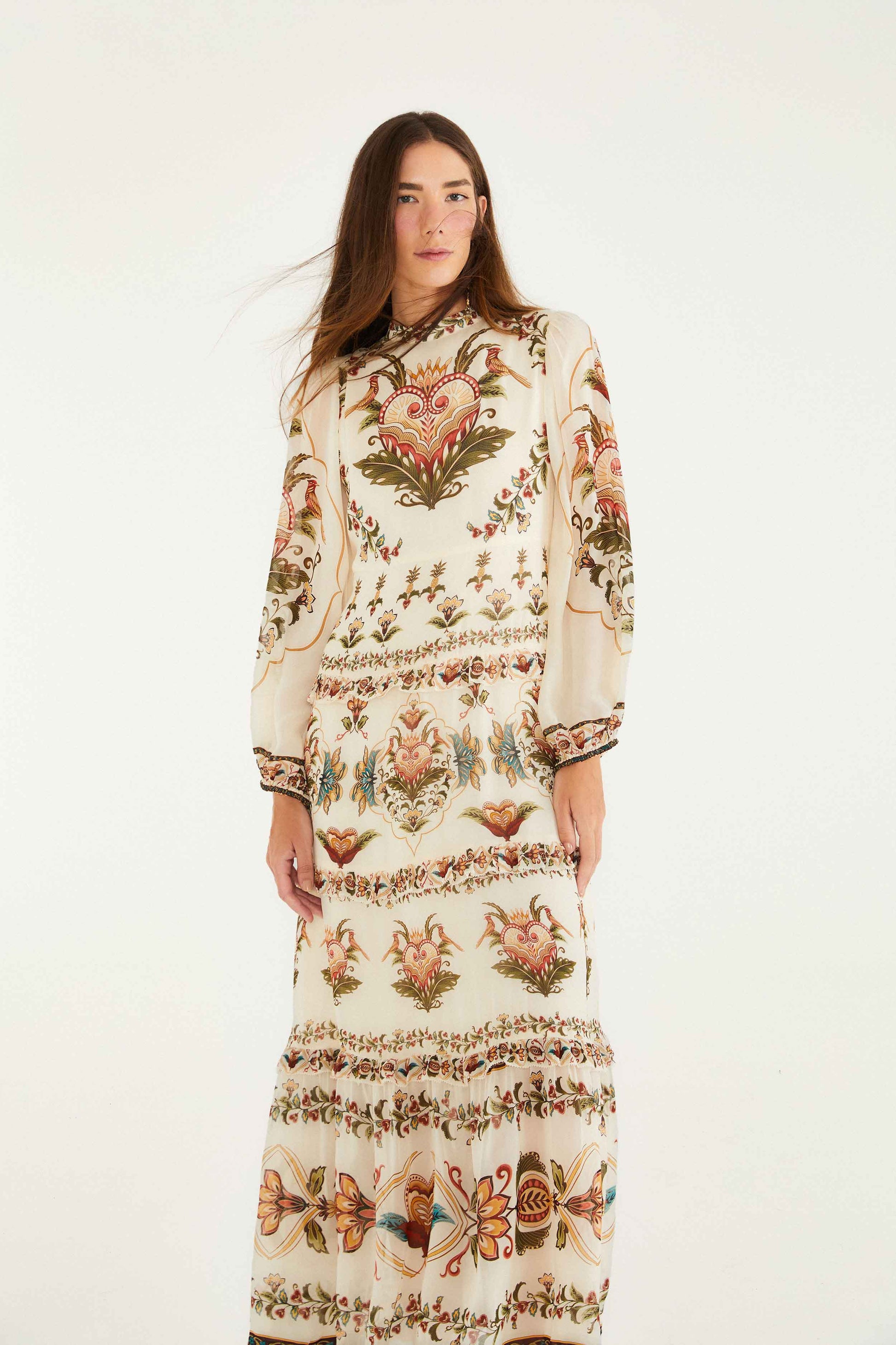 Farm Rio Cream Majestic Hearts Maxi Dress