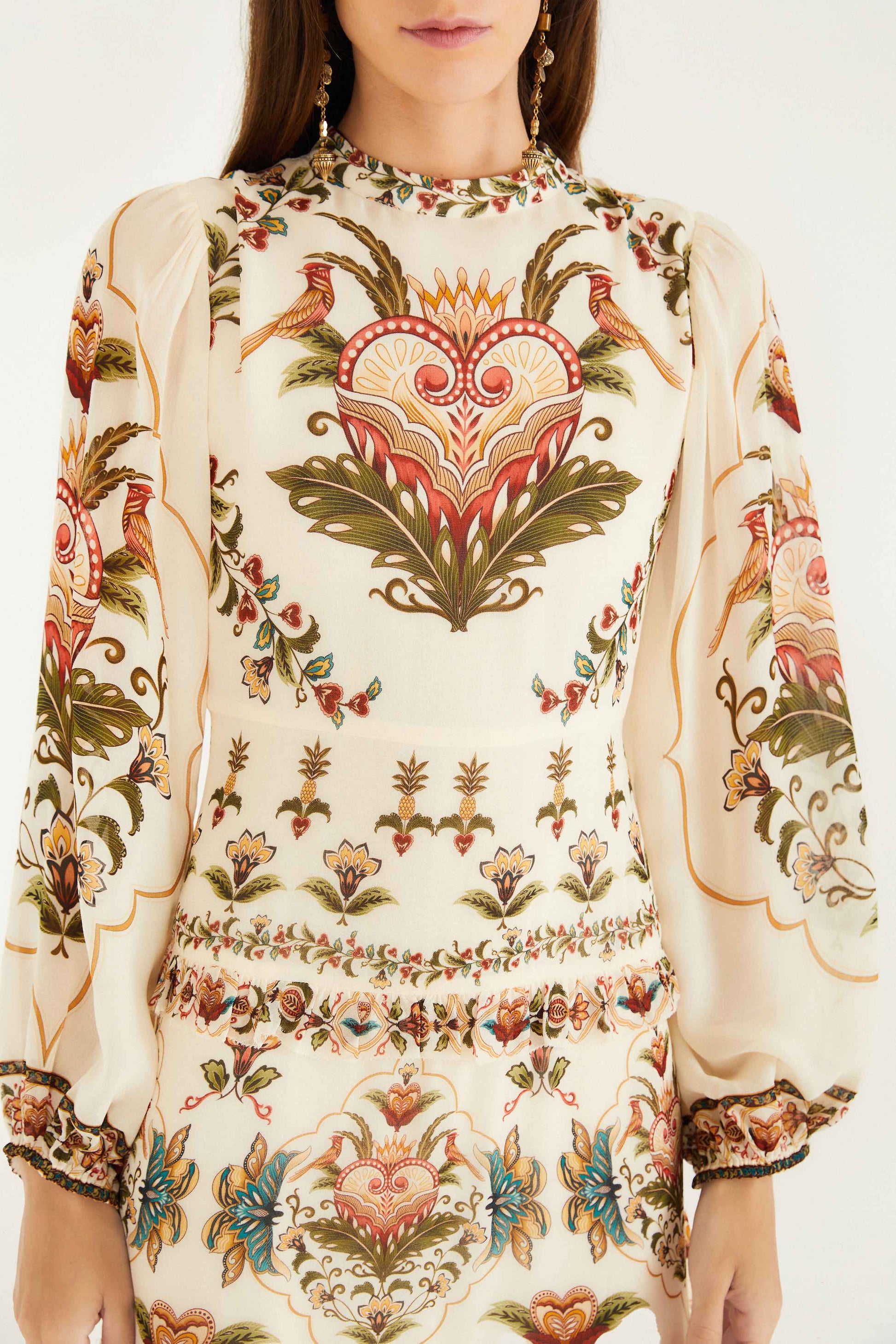 Farm Rio Cream Majestic Hearts Maxi Dress