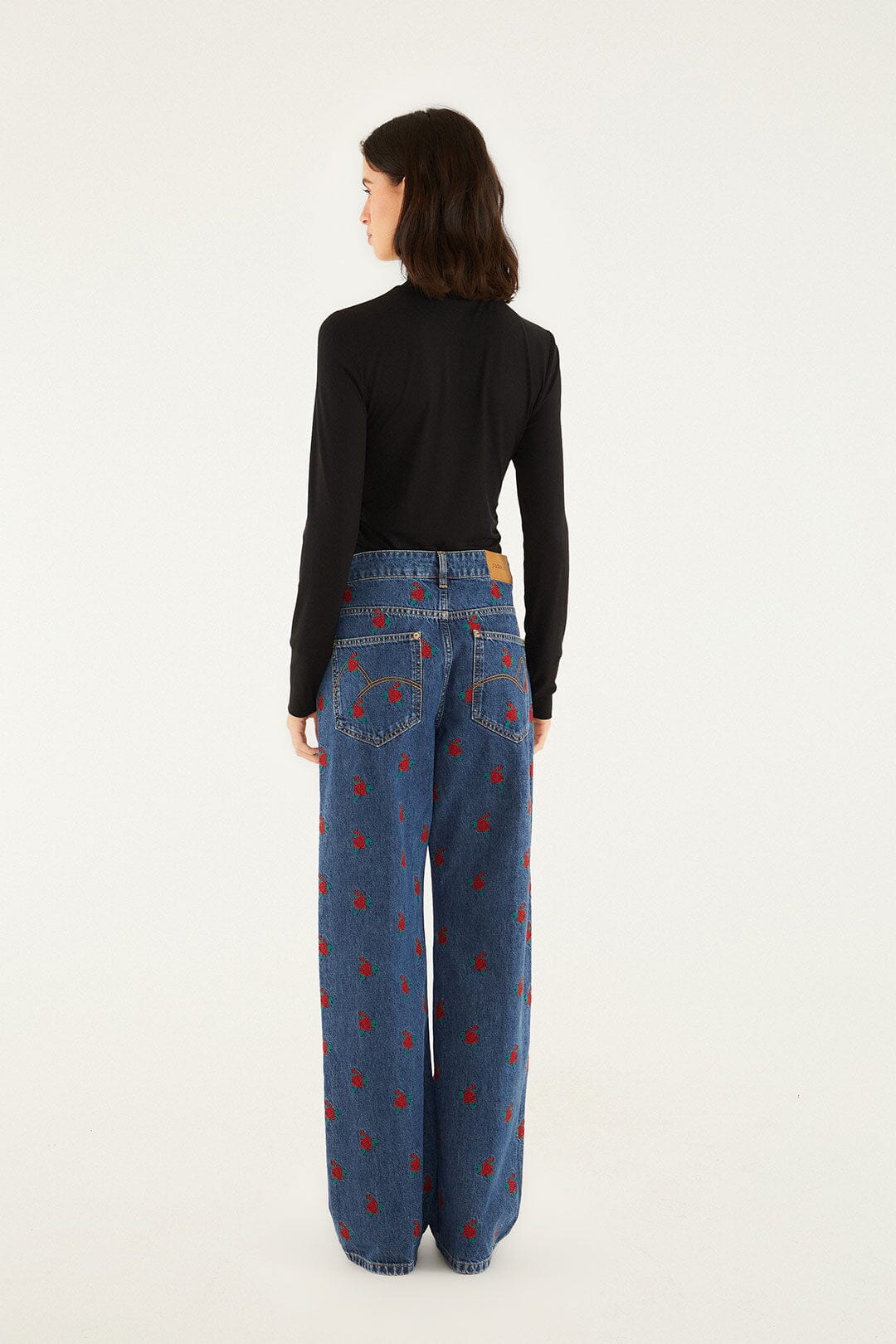 Farm Rio Denim Embroidered Flowers Pants