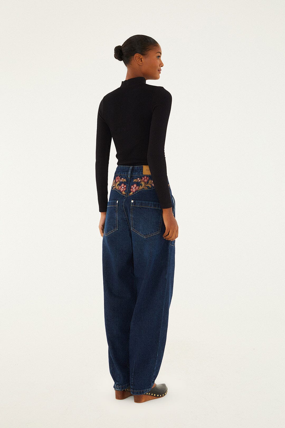 Farm Rio Denim Floral Embroidery Pants