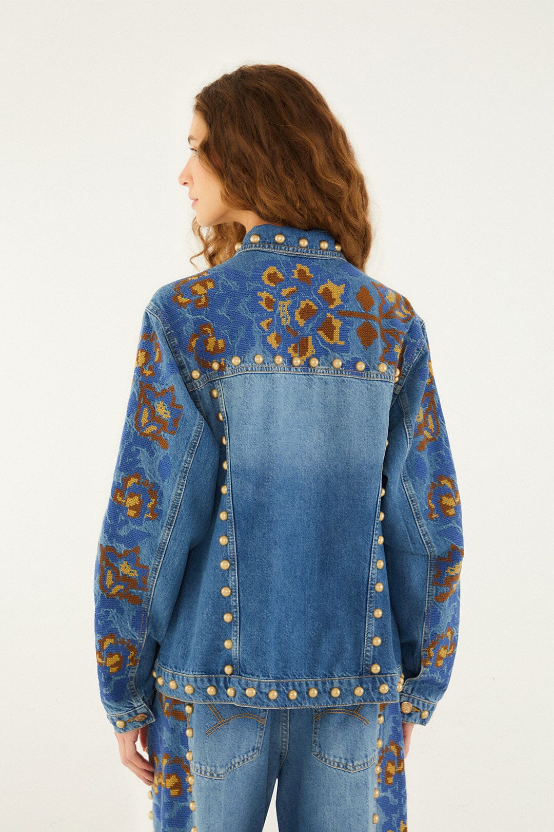 Farm Rio Denim Metal Details Embroidered Jacket