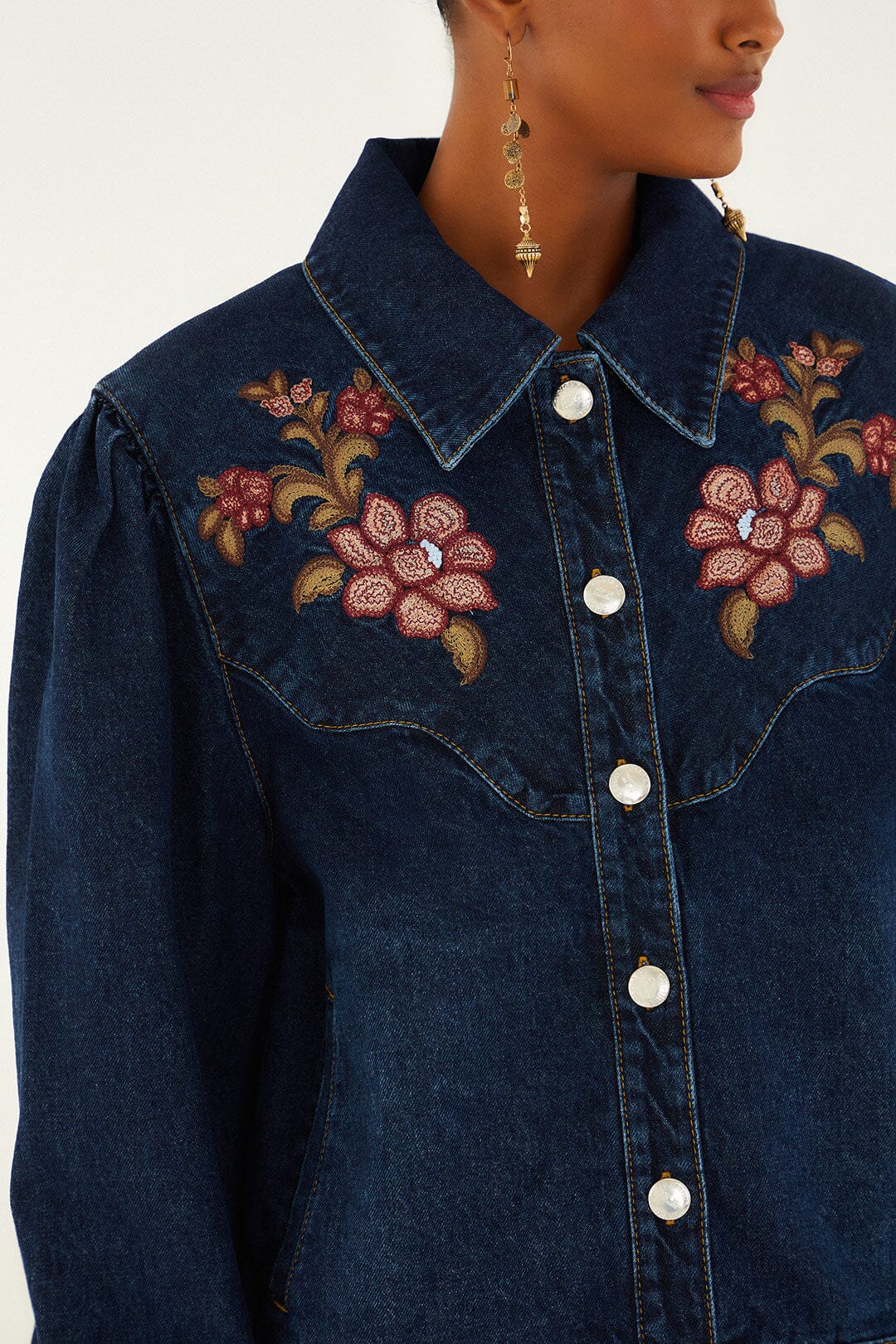 Farm Rio Denim Flower Embroidery Jacket