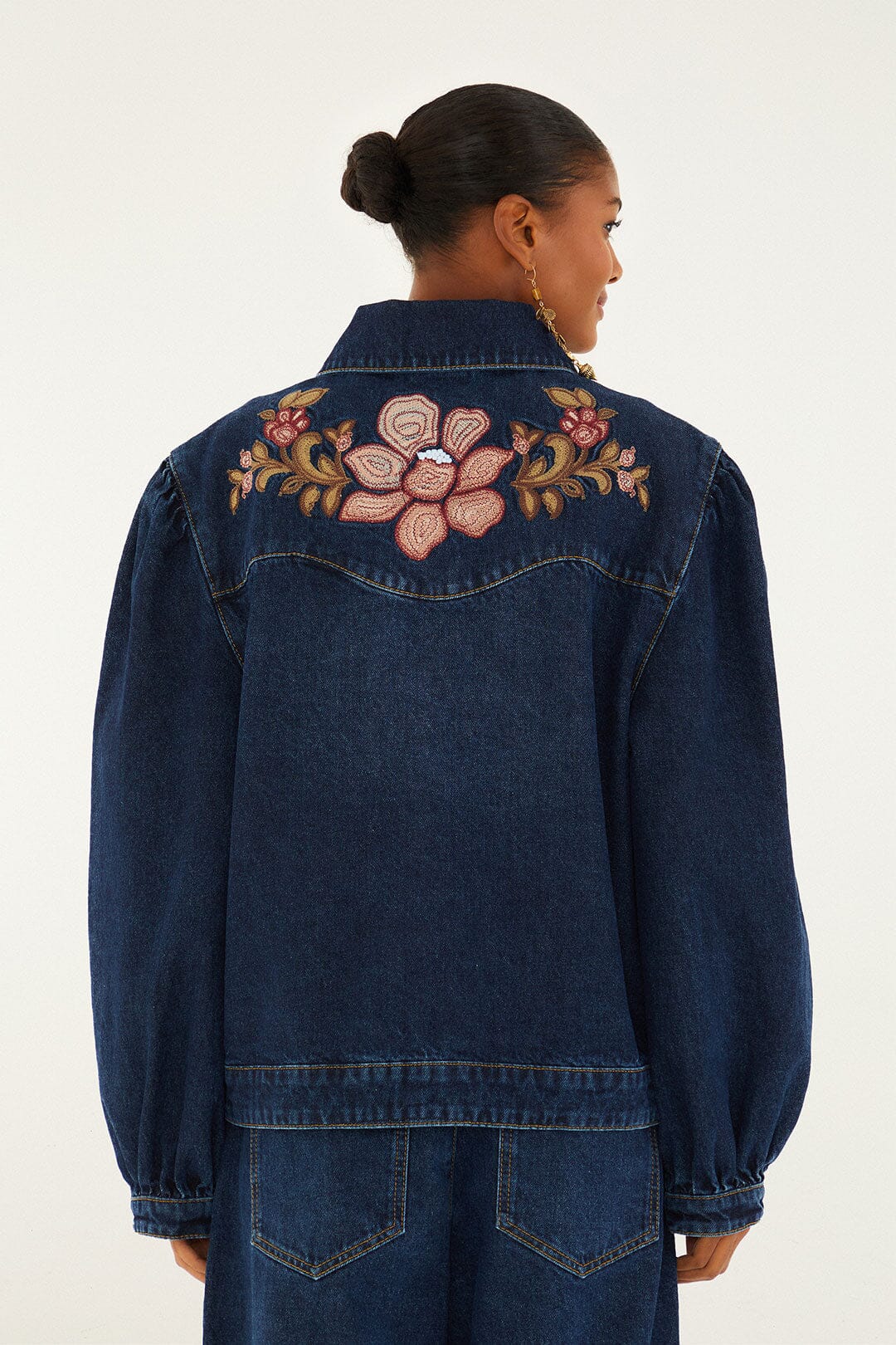 Farm Rio Denim Flower Embroidery Jacket