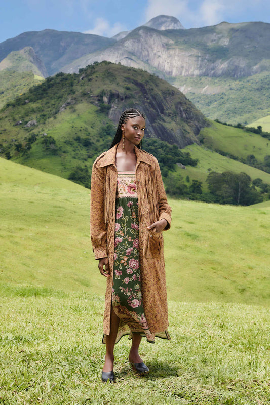 Farm Rio Green Flowering Garden Tree Sleveeless Midi Dress