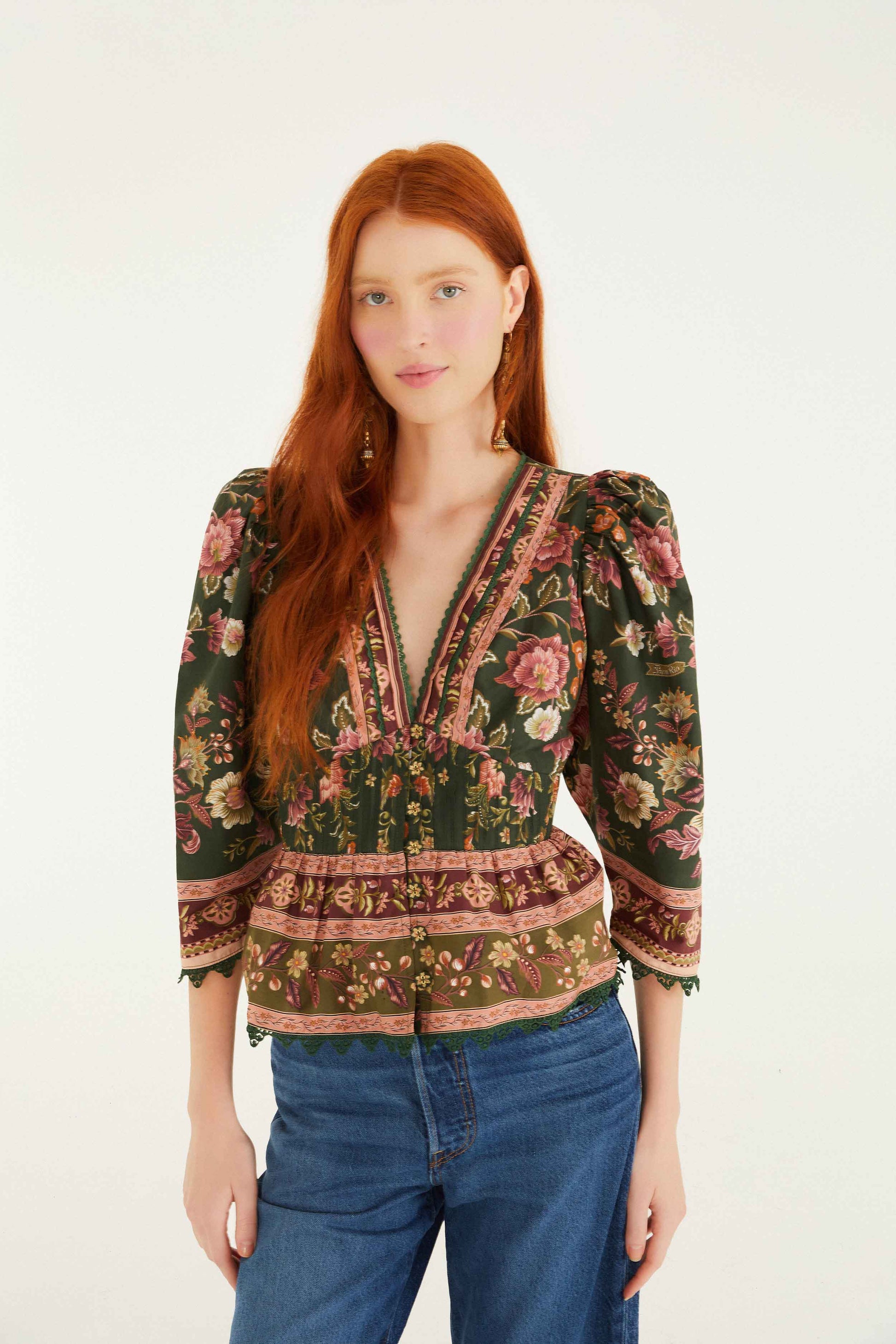 Farm Rio Green Flowering Garden Tree Blouse