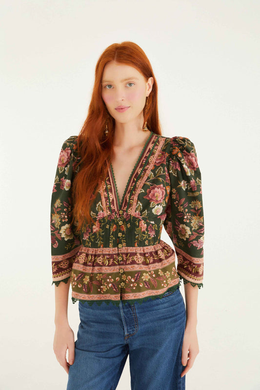 Farm Rio Green Flowering Garden Tree Blouse