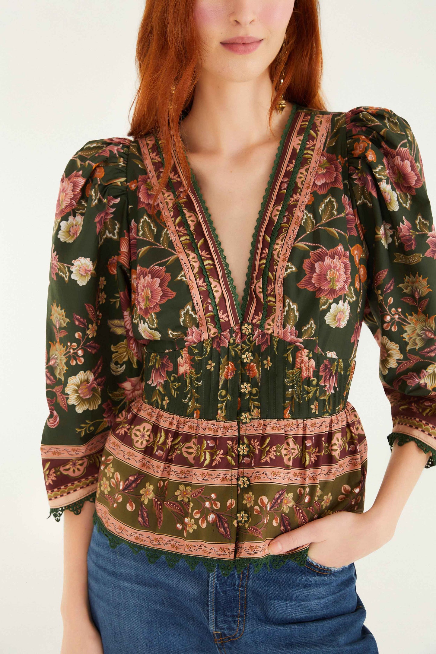 Farm Rio Green Flowering Garden Tree Blouse