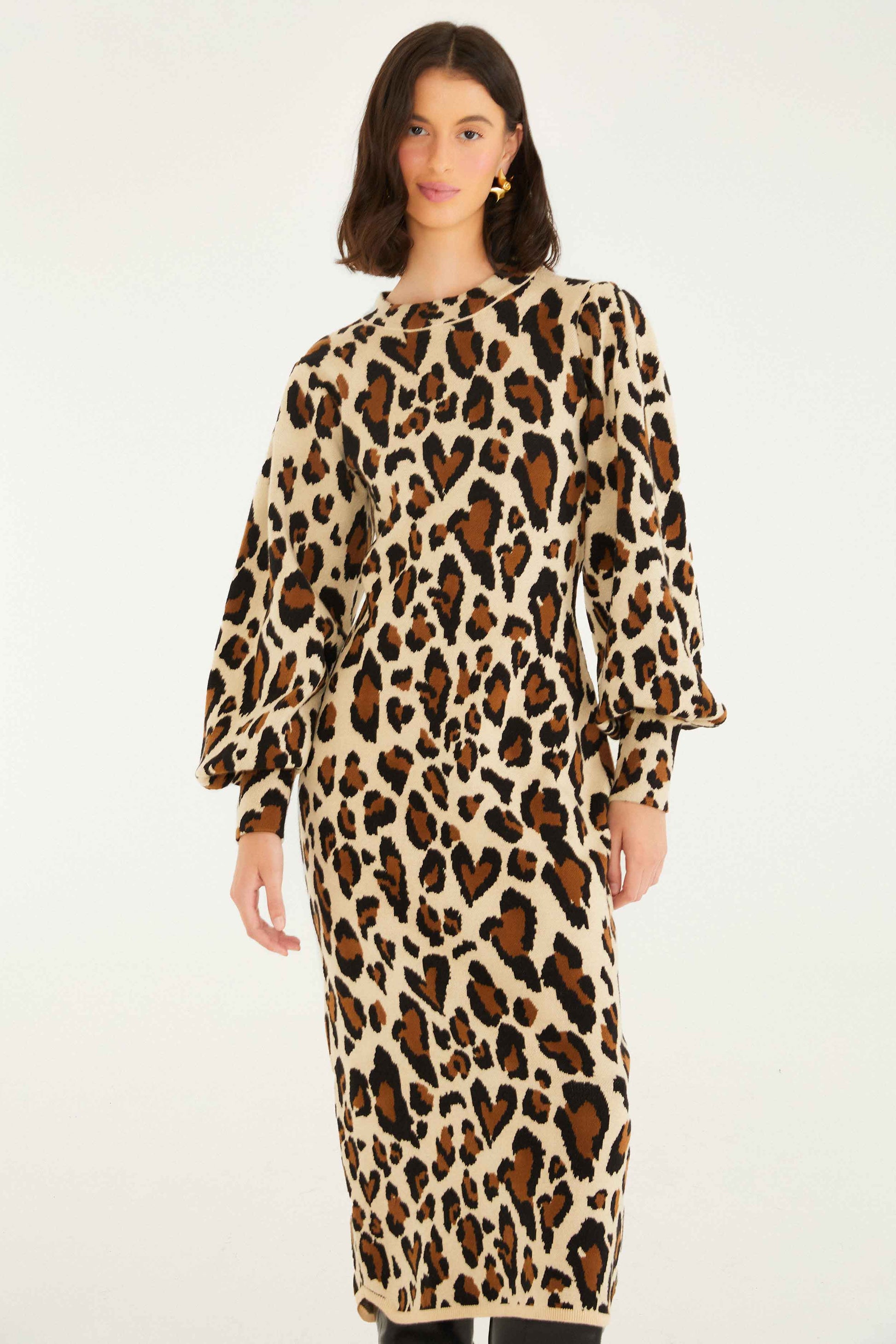 Farm Rio Leopard Print Knit Midi Dress