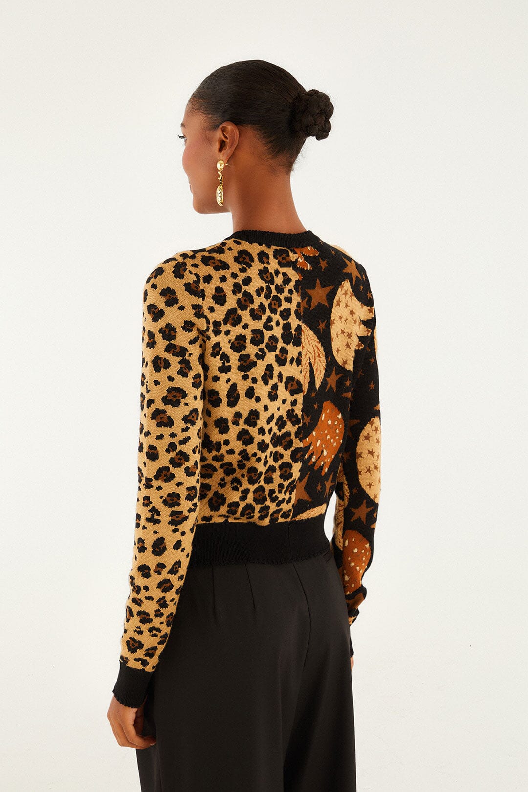 Farm Rio Mixed Banana Leopard Buttoned Cardigan