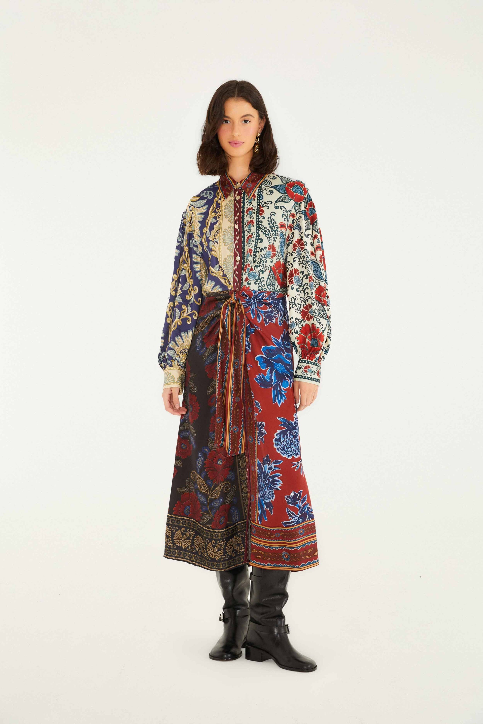 Farm Rio Mixed Navy Winter Lenzing® Ecovero® Viscose Midi Dress