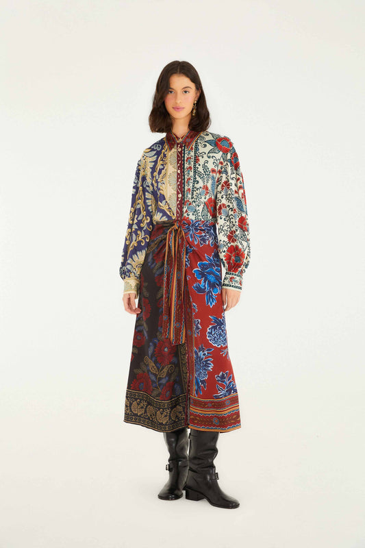 Farm Rio Mixed Navy Winter Lenzing® Ecovero® Viscose Midi Dress