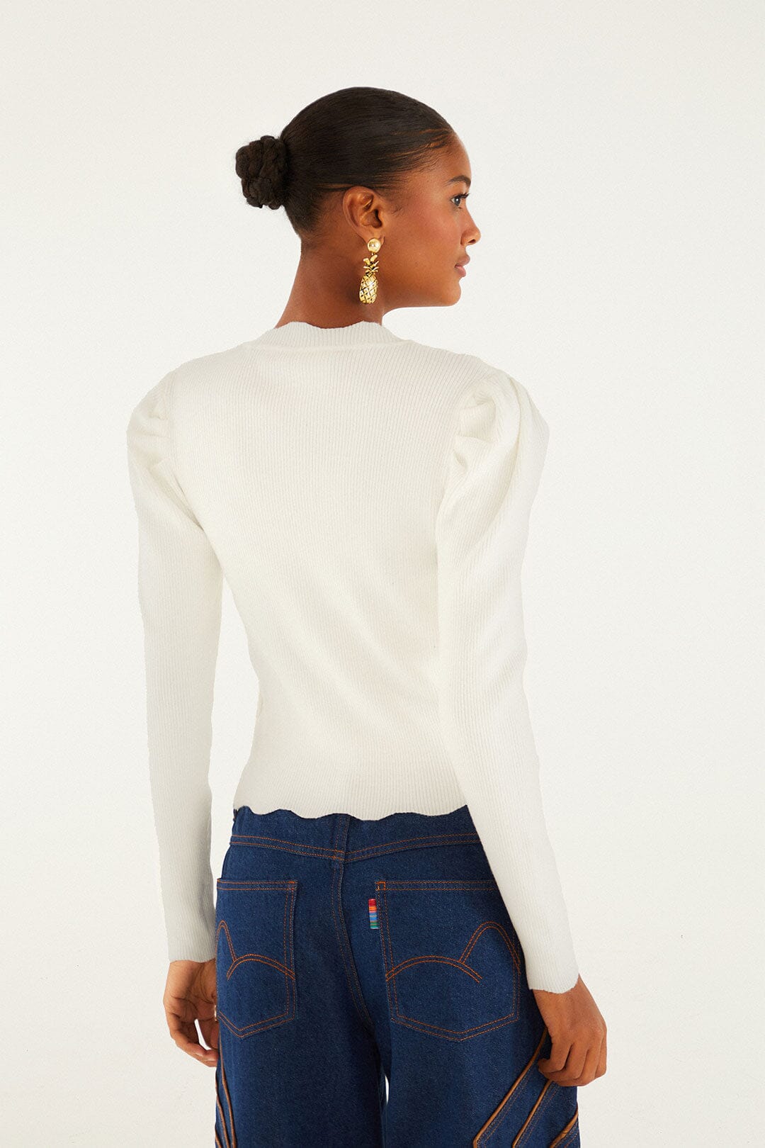 Farm Rio Off-White Flower Embroidery Knit Top