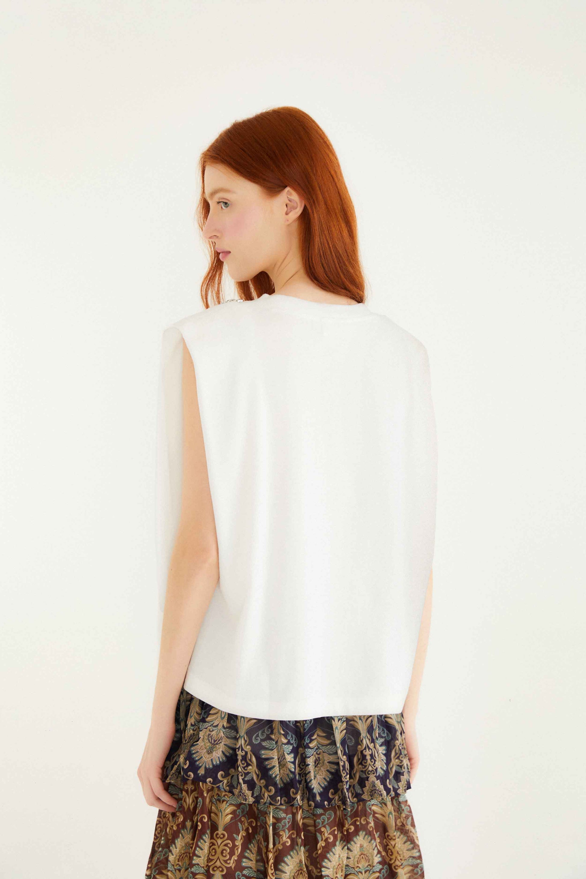 Farm Rio Off-White Sparkling Embroidered Padded Shoulder T-Shirt
