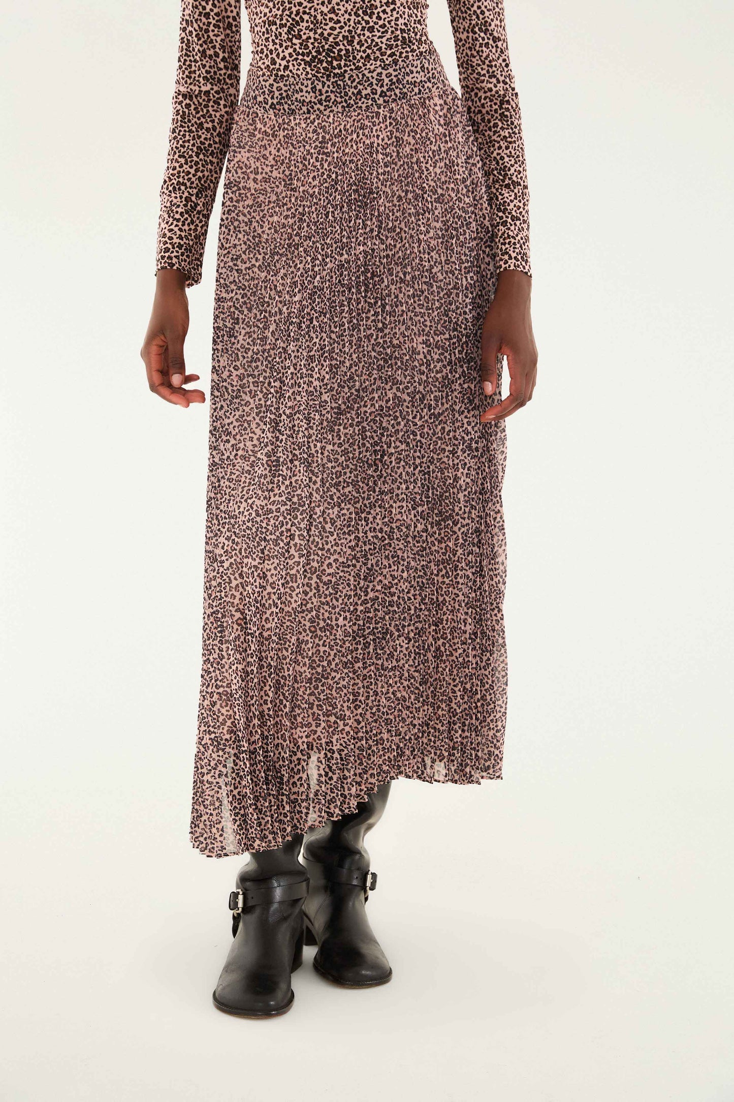 Farm Rio Pink Baby Leopard Pleated Maxi Skirt