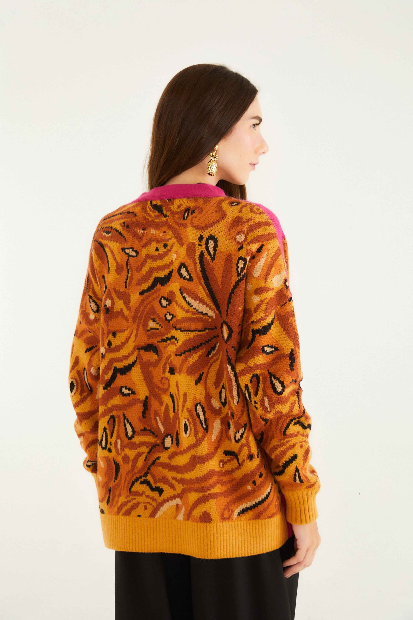 Farm Rio Pink Bold Tiger Buttoned Knit Cardigan