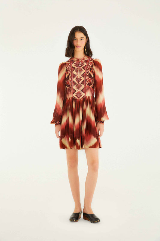 Farm Rio Red Amanda Stripes Tapestry Quilted Mini Dress