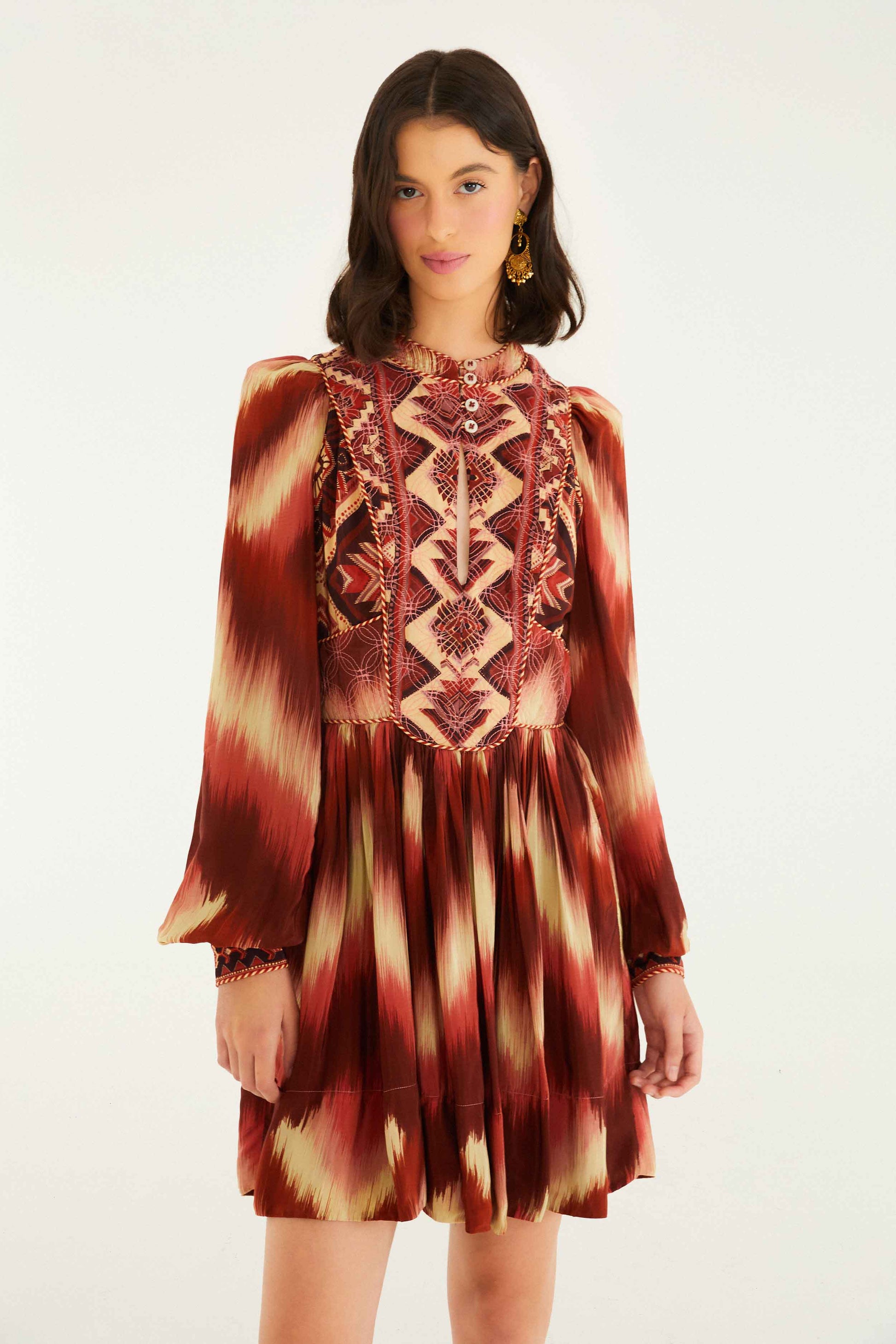 Farm Rio Red Amanda Stripes Tapestry Quilted Mini Dress