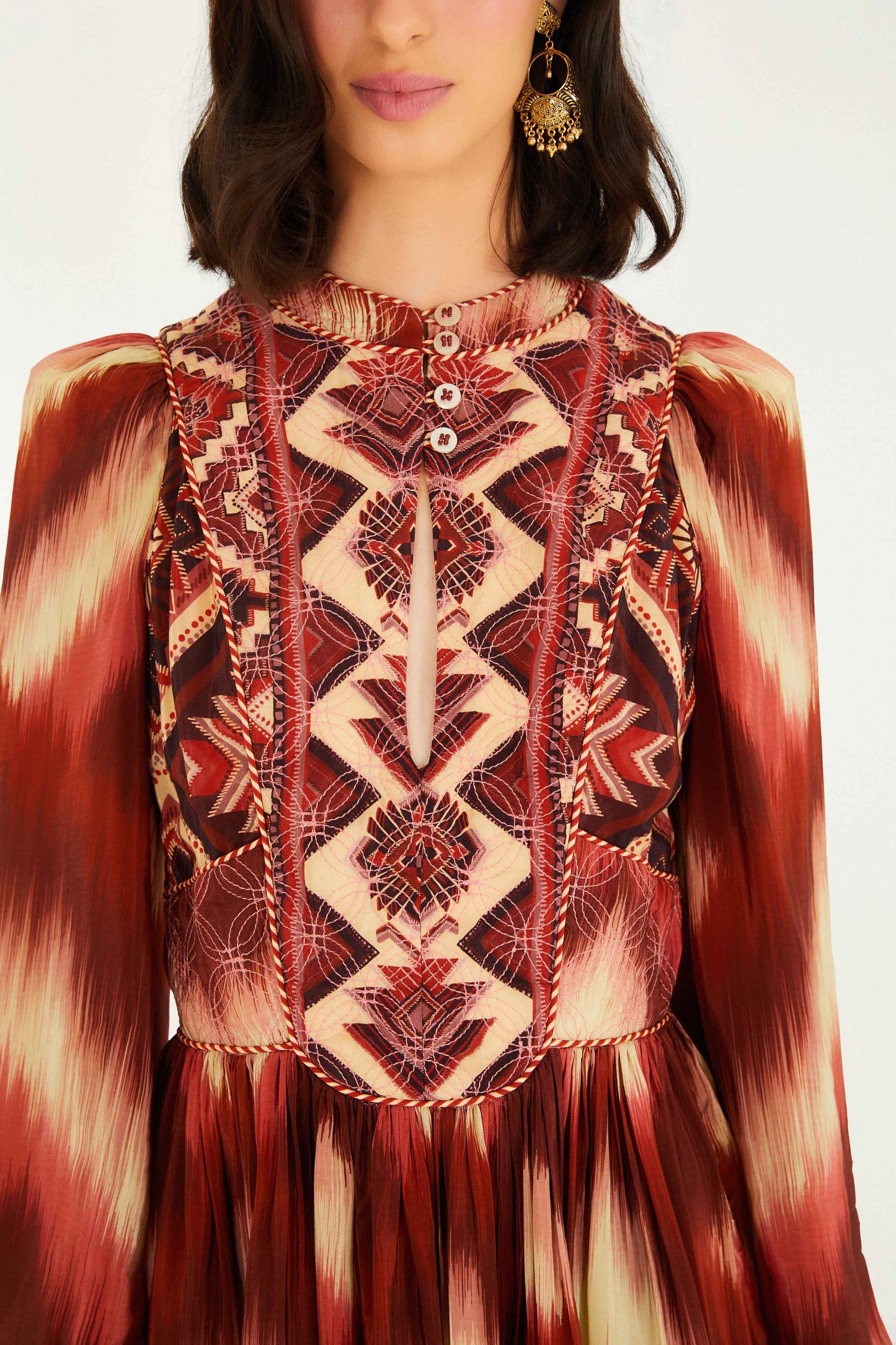 Farm Rio Red Amanda Stripes Tapestry Quilted Mini Dress
