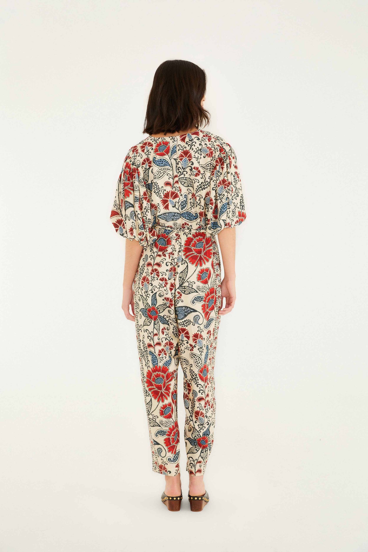 Farm Rio Sand Francesca V Neckline Short Sleeve Jumpsuit