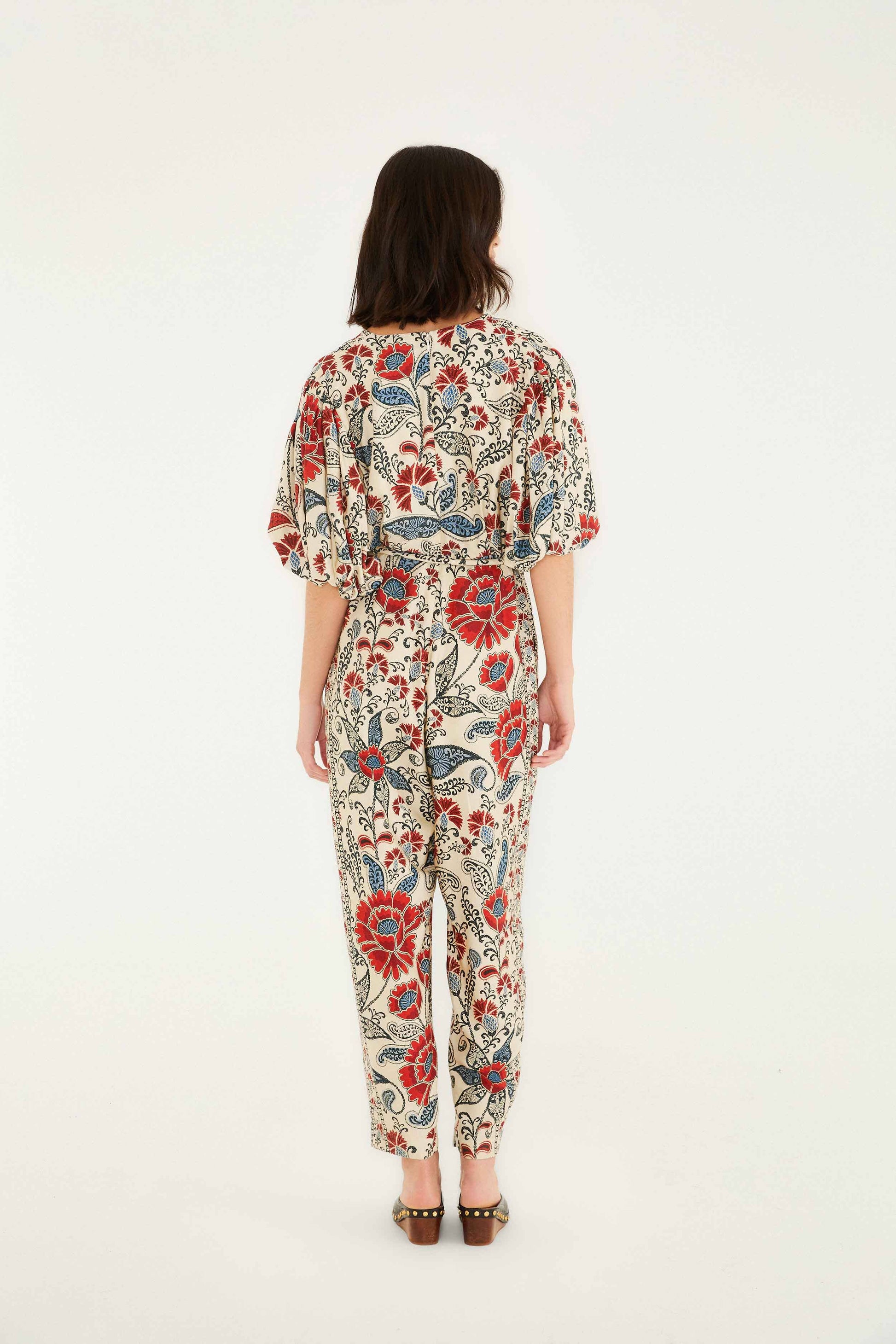 Farm Rio Sand Francesca V Neckline Short Sleeve Jumpsuit