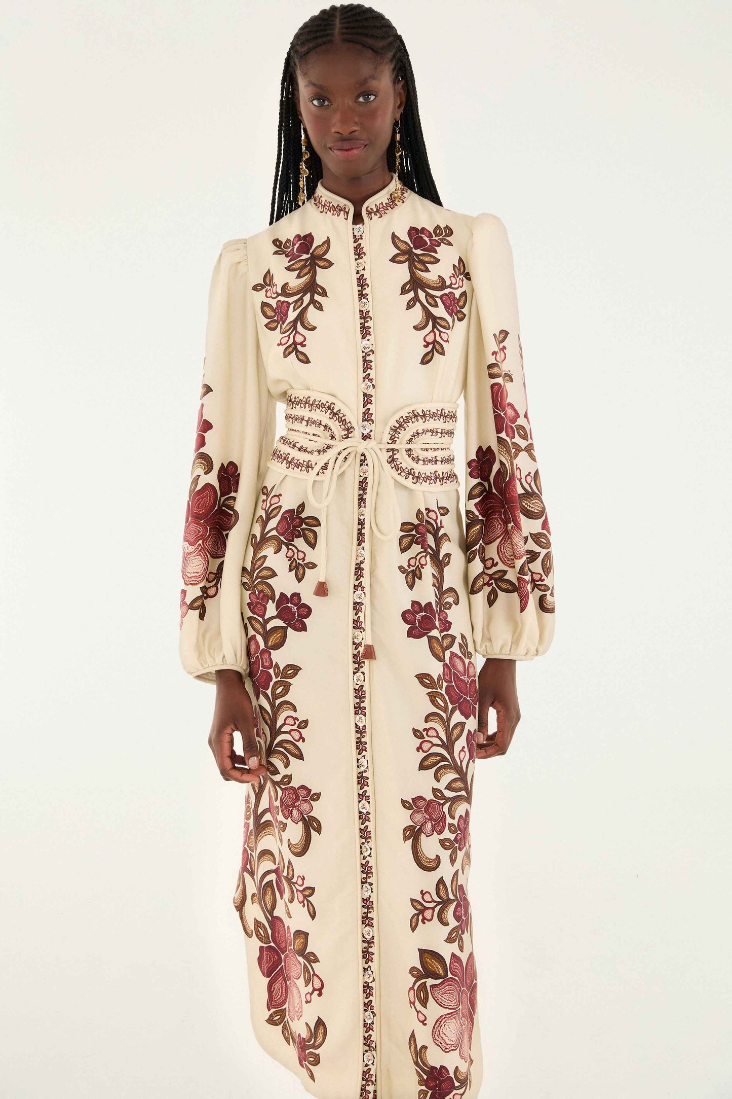 Farm Rio Sand Renata Floral Long Sleeve Midi Dress