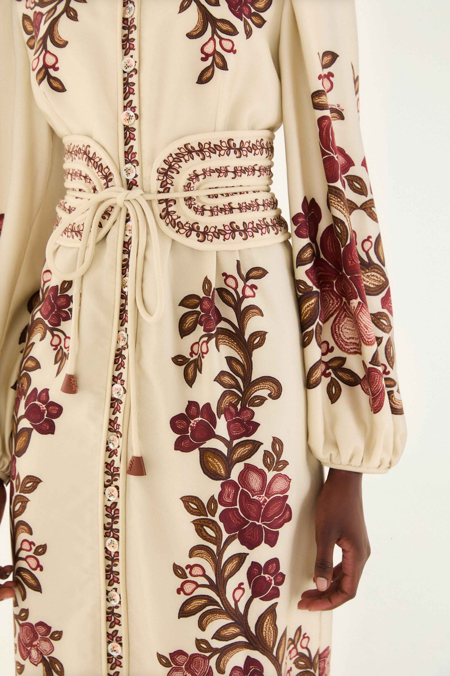 Farm Rio Sand Renata Floral Long Sleeve Midi Dress