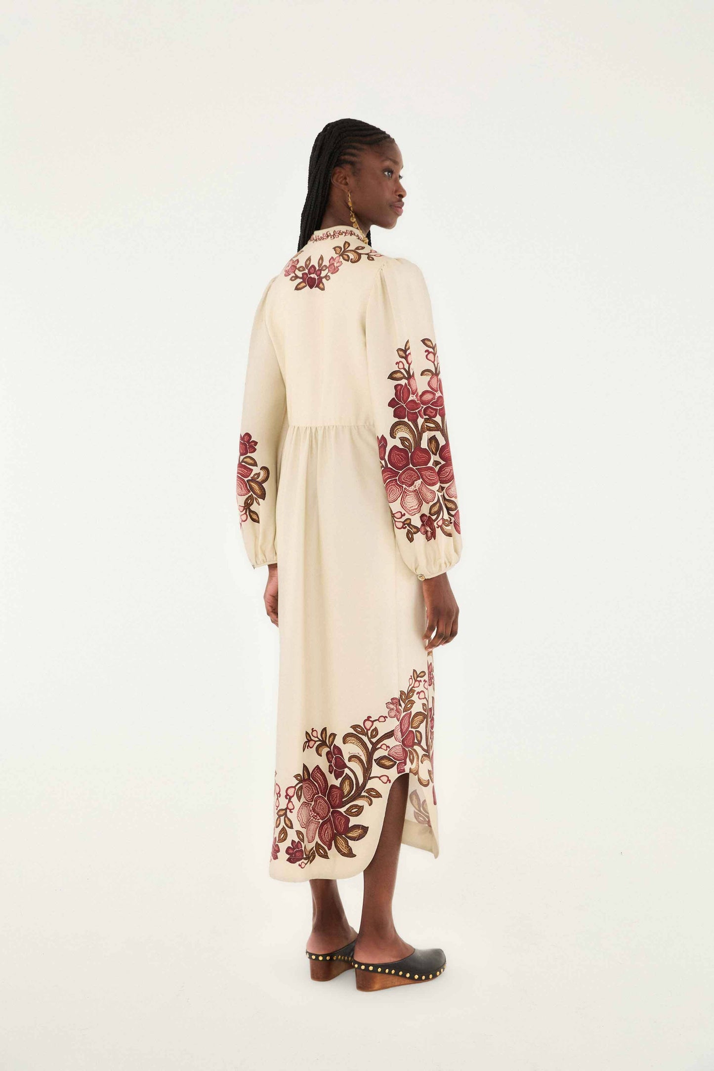 Farm Rio Sand Renata Floral Long Sleeve Midi Dress