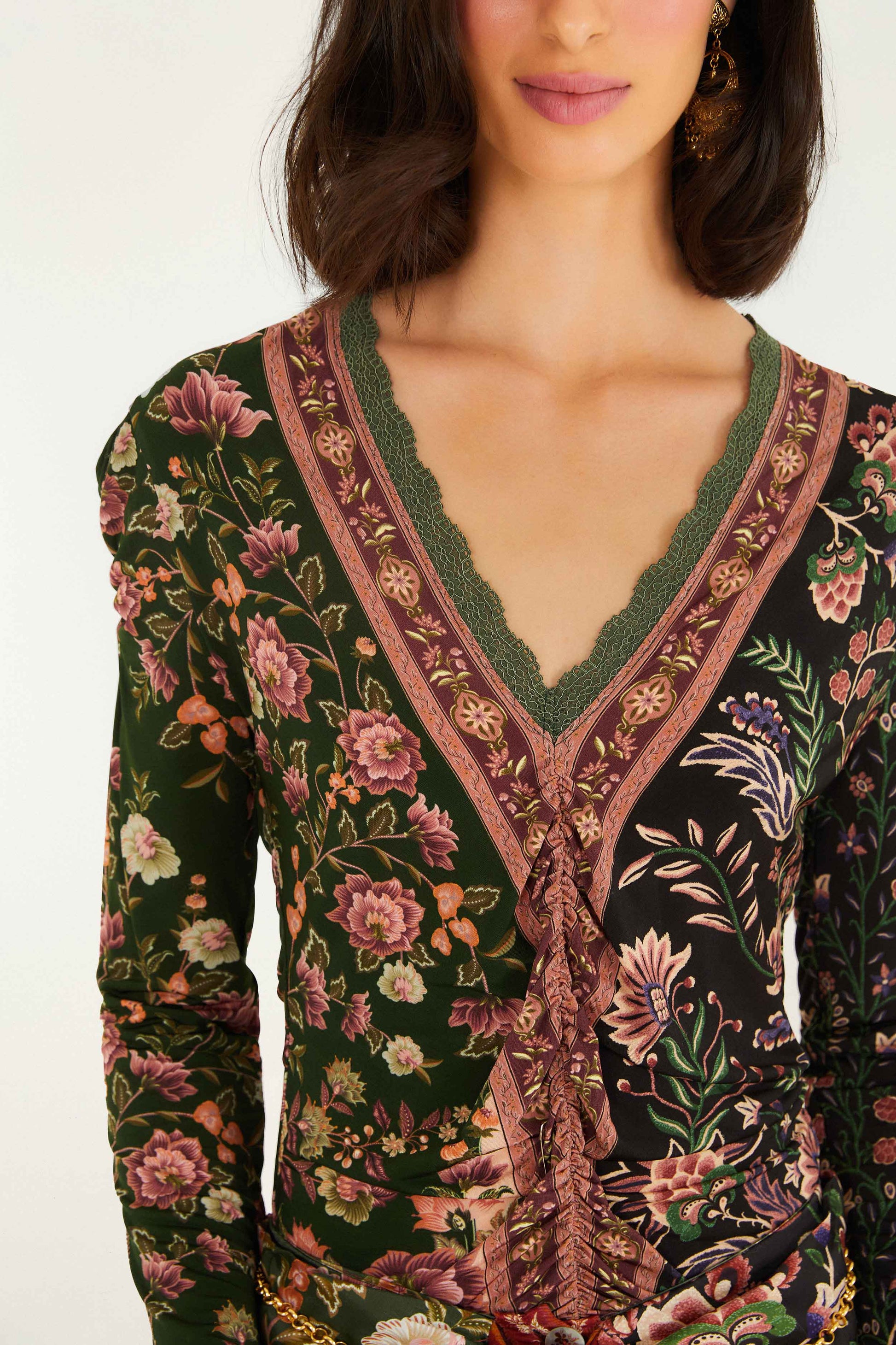 Farm Rio Mixed Winter Garden Long Sleeve Blouse