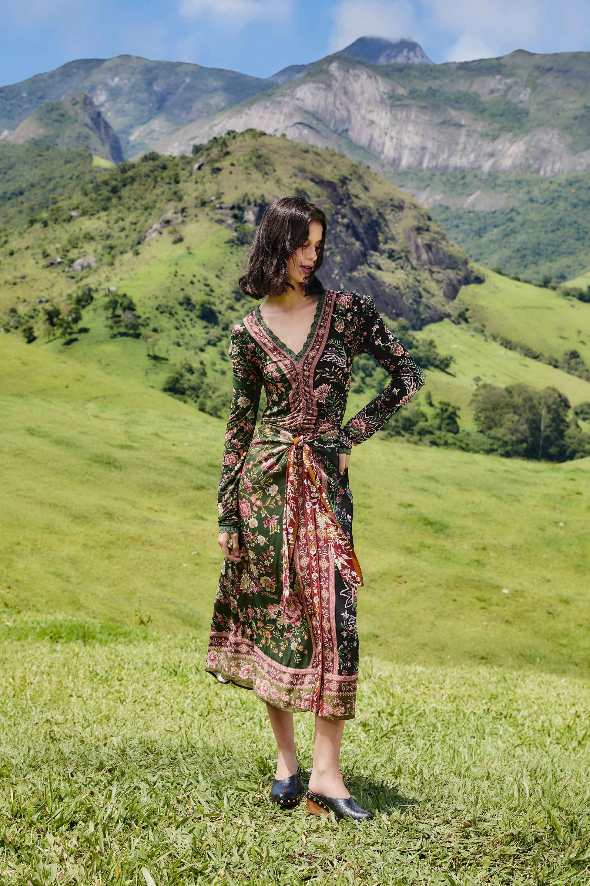 Farm Rio Mixed Winter Garden Lenzing™ Ecovero™ Viscose Midi Skirt